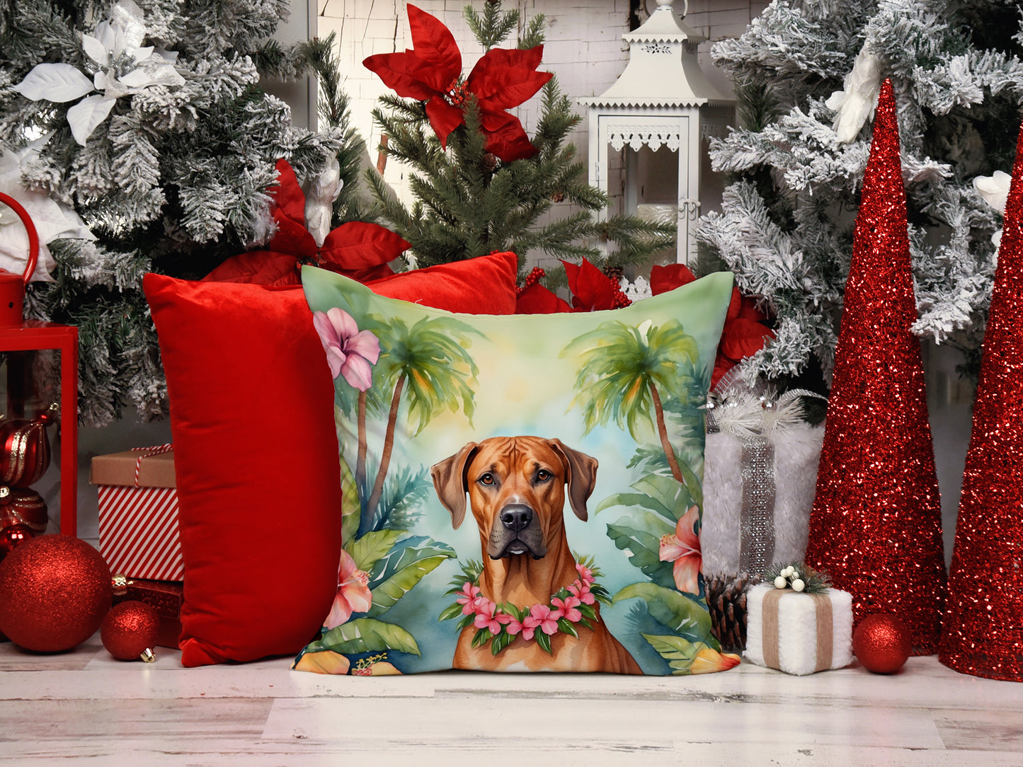 Rhodesian Ridgeback Luau Throw Pillow