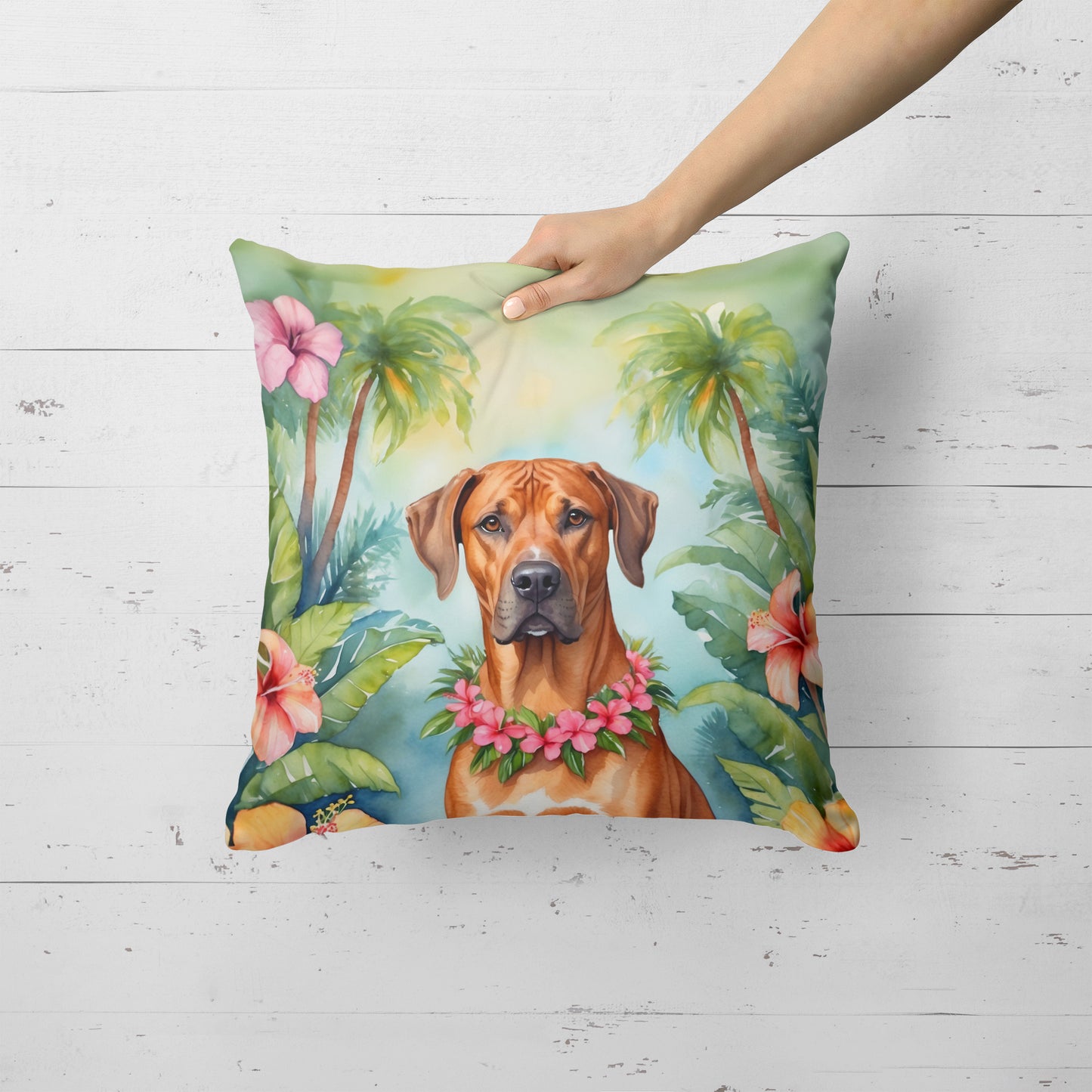 Rhodesian Ridgeback Luau Throw Pillow