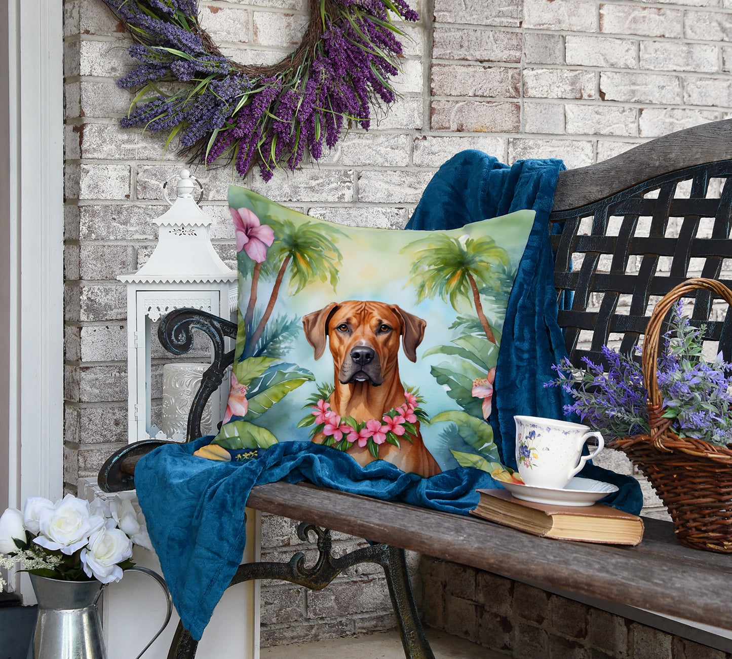 Rhodesian Ridgeback Luau Throw Pillow