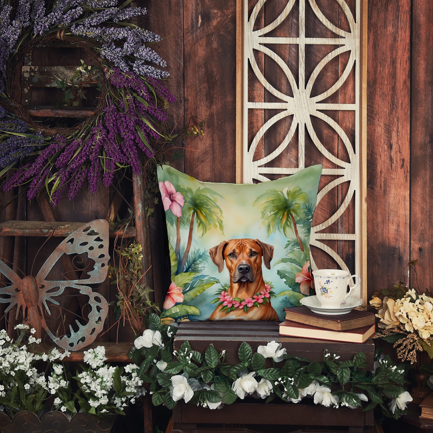 Rhodesian Ridgeback Luau Throw Pillow