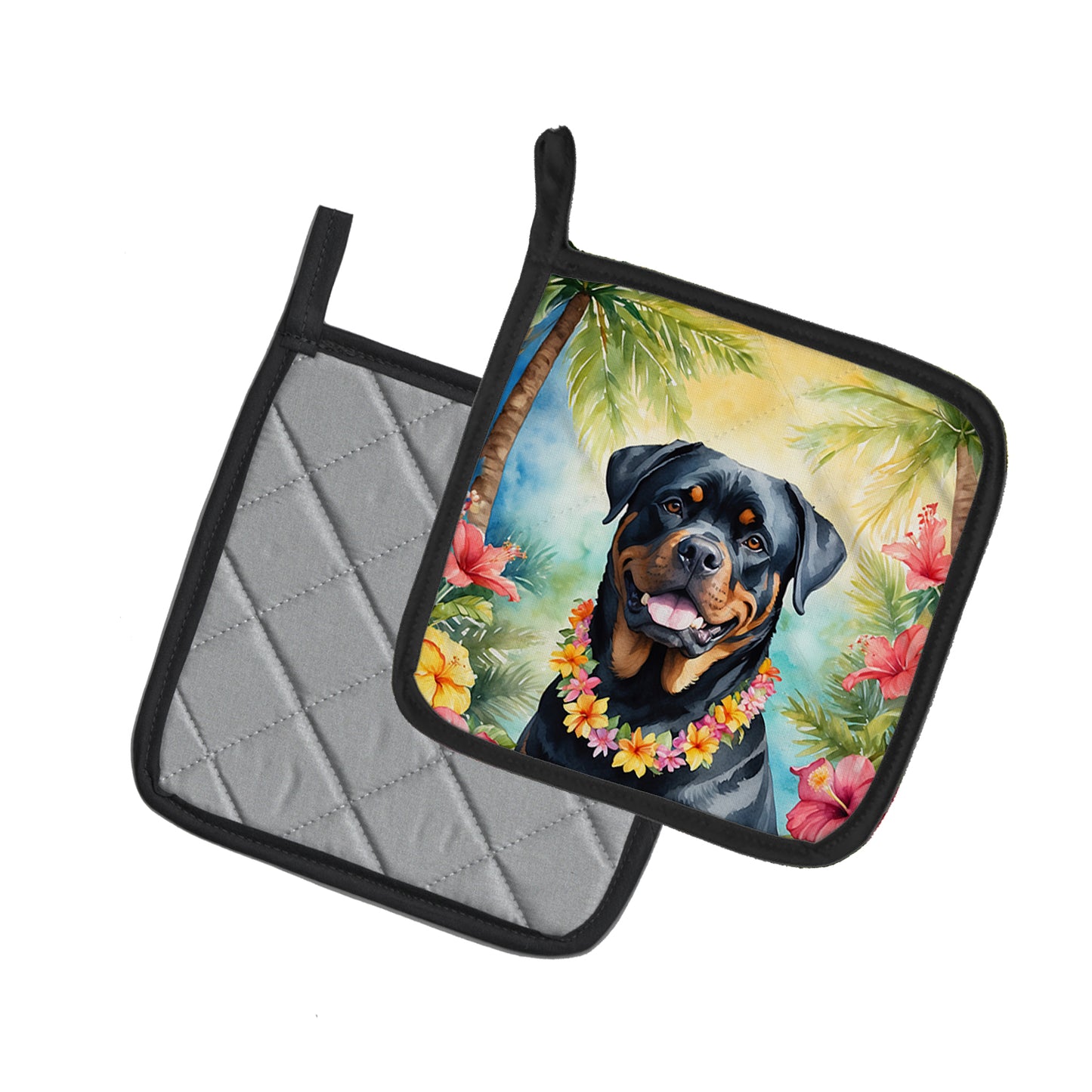 Rottweiler Luau Pair of Pot Holders