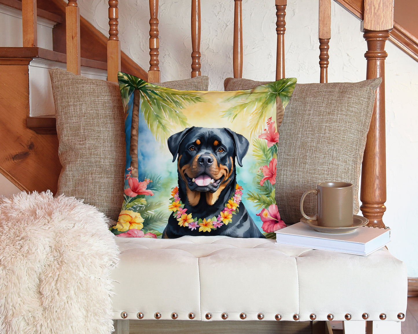 Rottweiler Luau Throw Pillow