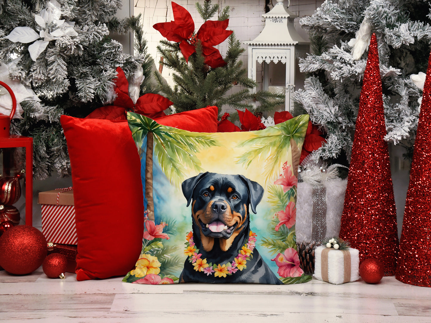 Rottweiler Luau Throw Pillow