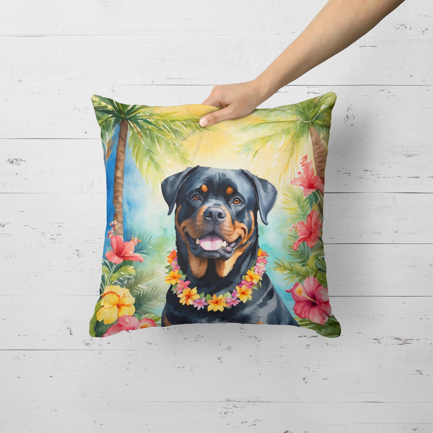 Rottweiler Luau Throw Pillow