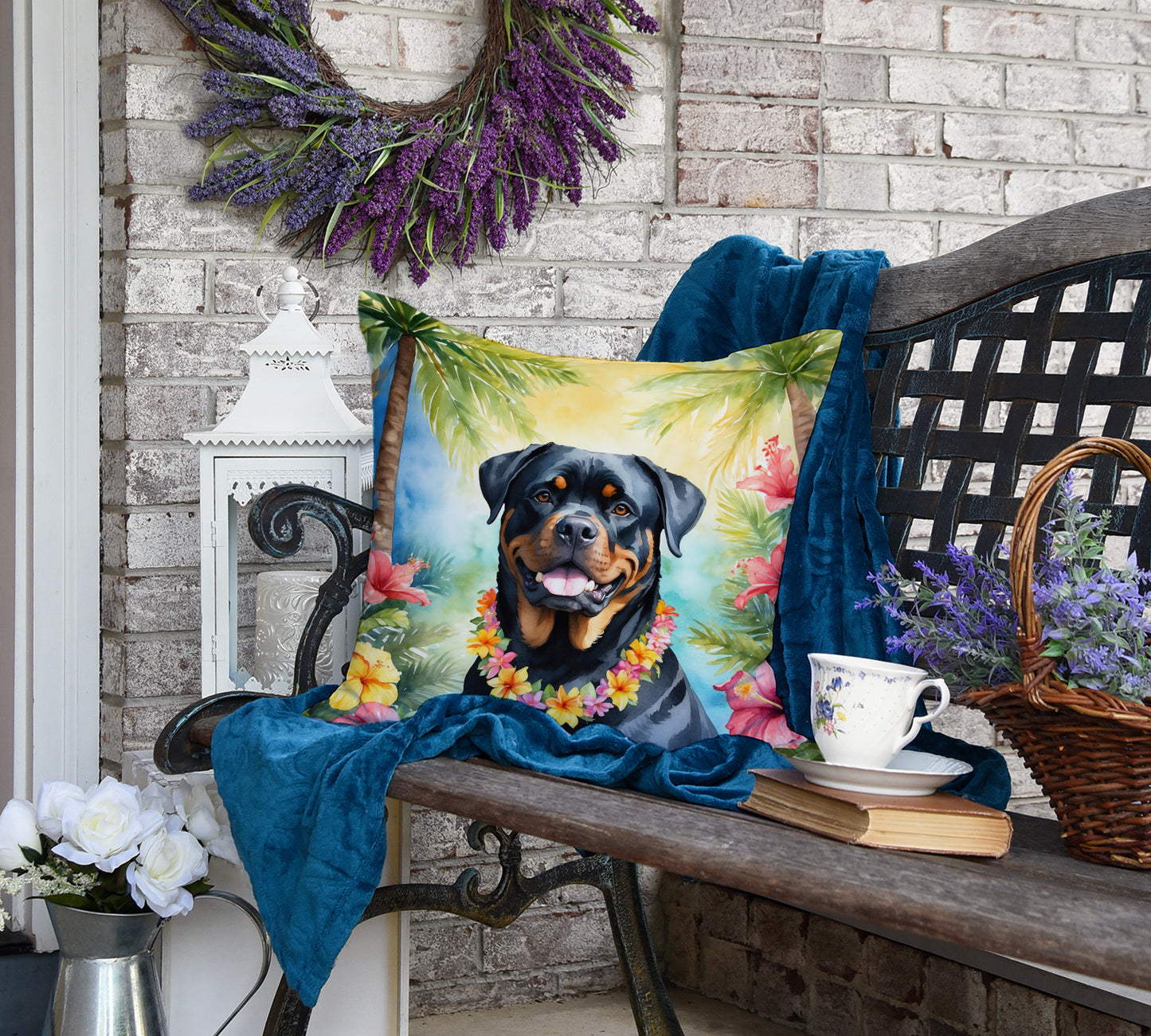 Rottweiler Luau Throw Pillow