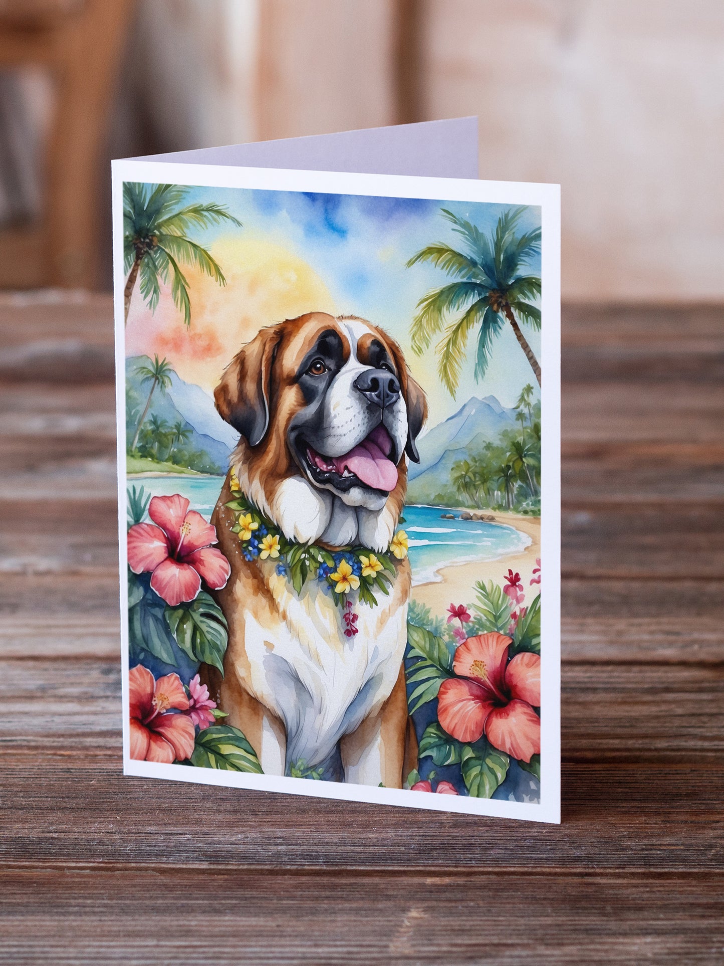 Saint Bernard Luau Greeting Cards Pack of 8