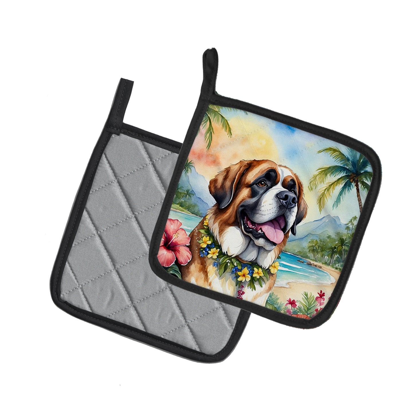 Saint Bernard Luau Pair of Pot Holders