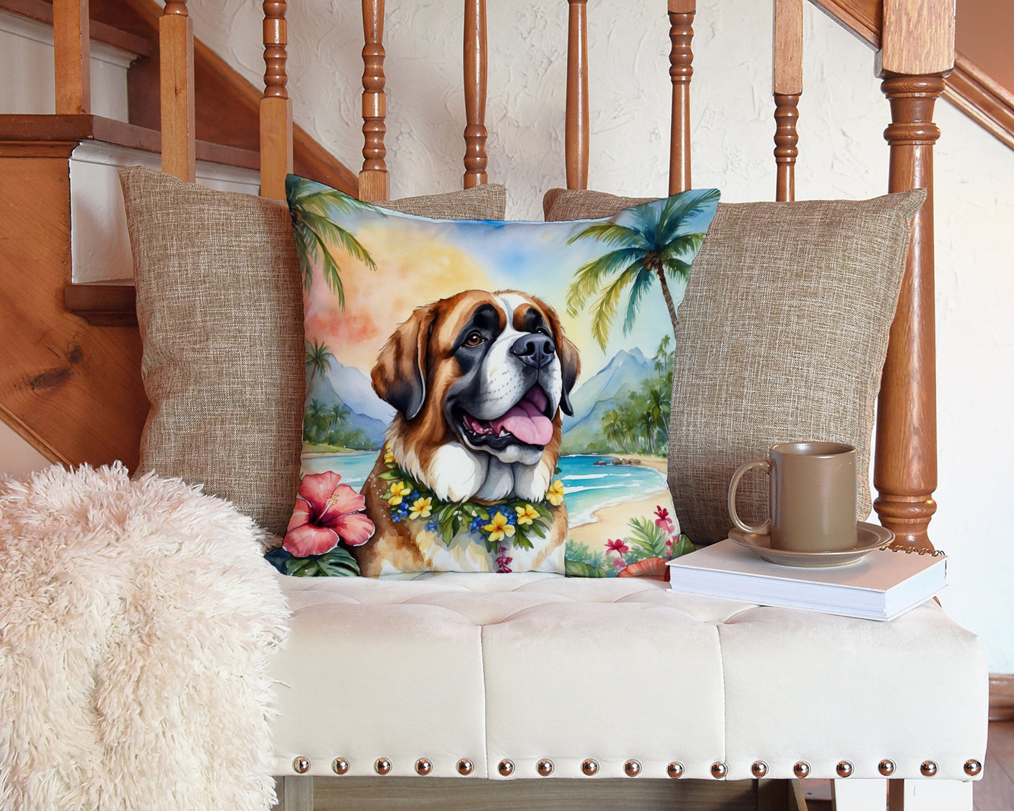 Saint Bernard Luau Throw Pillow