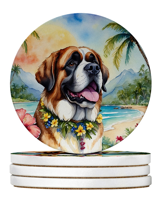 Buy this Saint Bernard Luau Large Sandstone Coasters Pack of 4