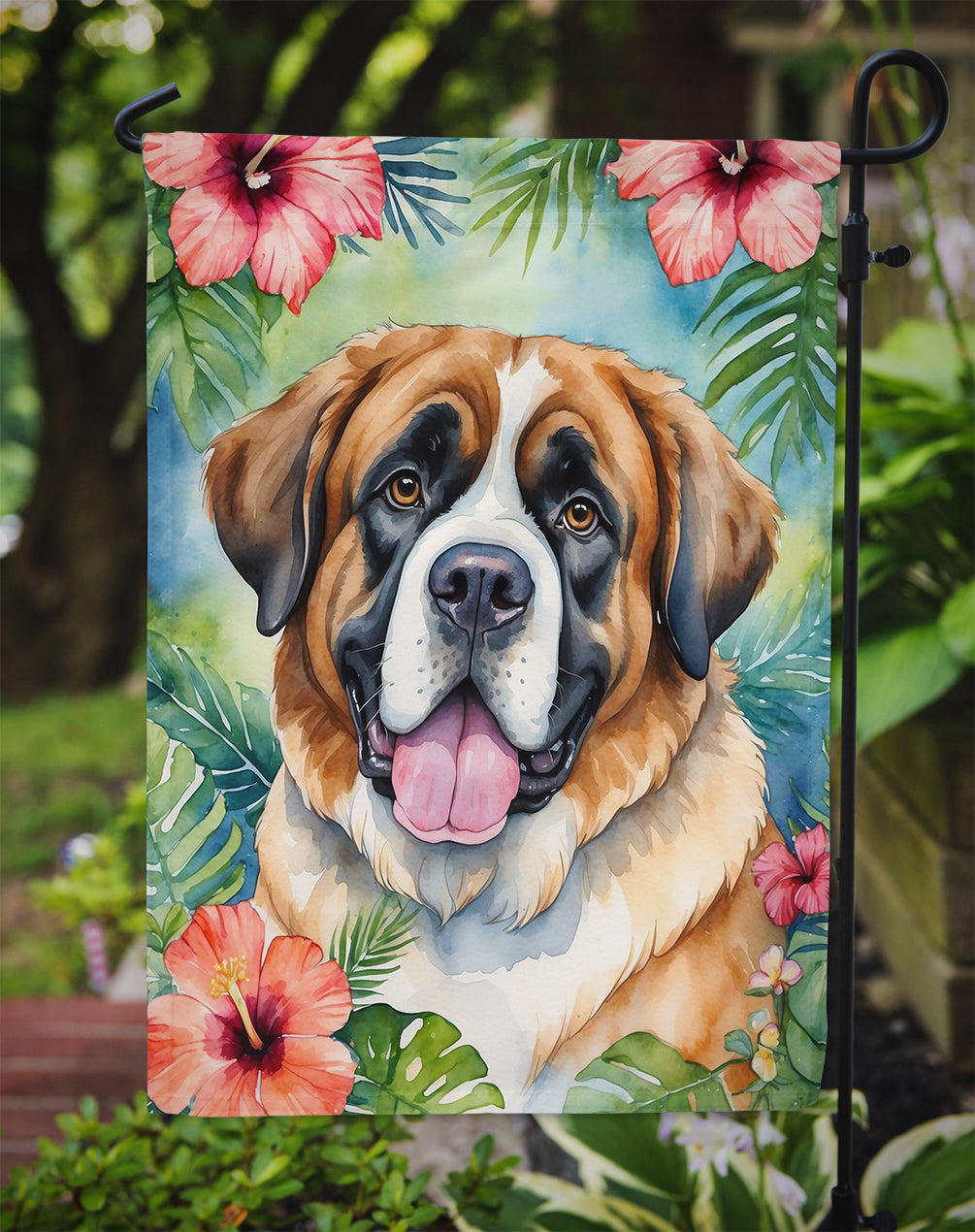 Saint Bernard Luau Garden Flag