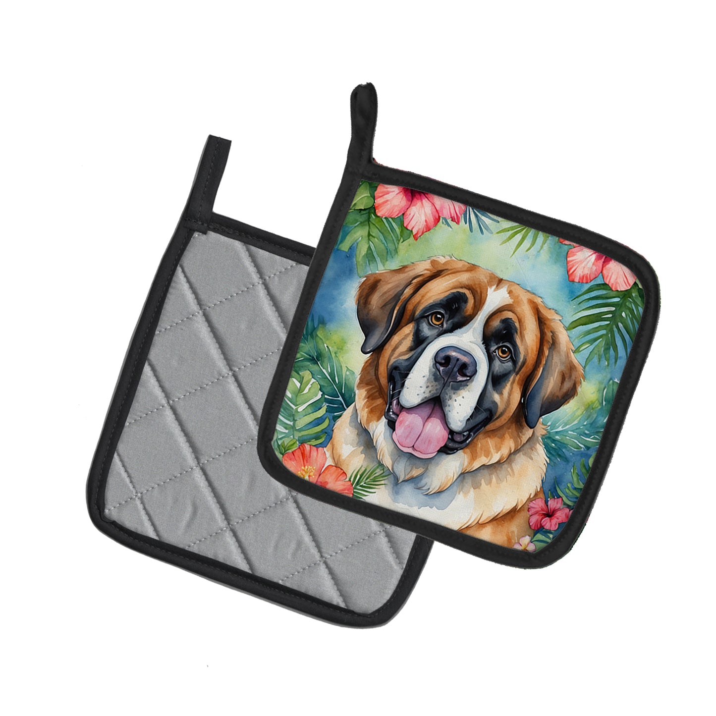 Saint Bernard Luau Pair of Pot Holders