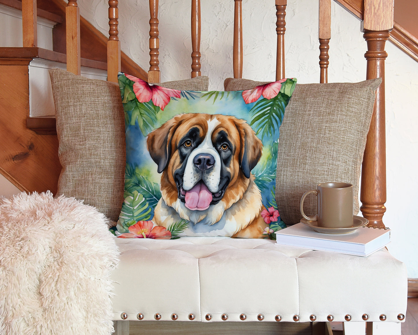 Saint Bernard Luau Throw Pillow