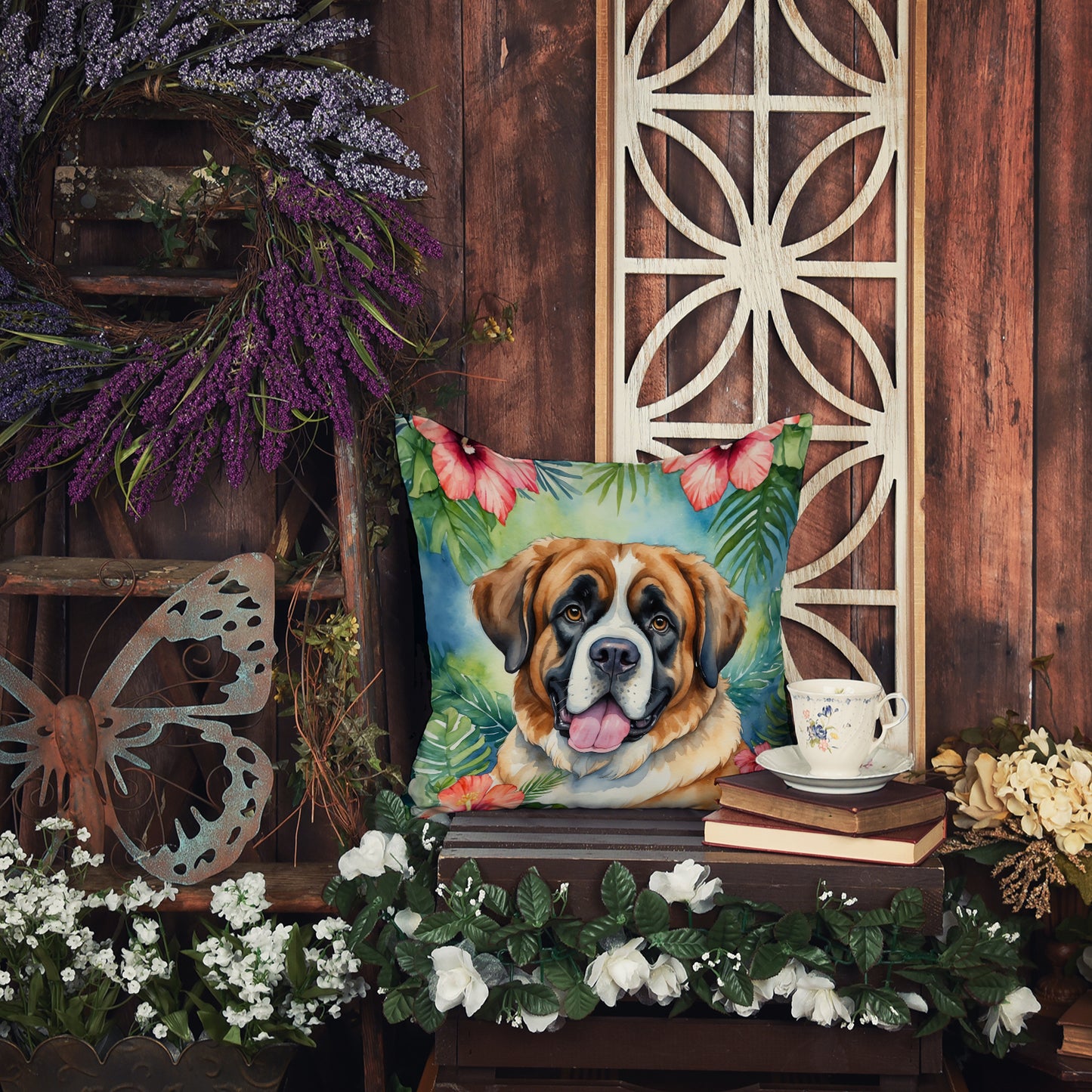 Saint Bernard Luau Throw Pillow