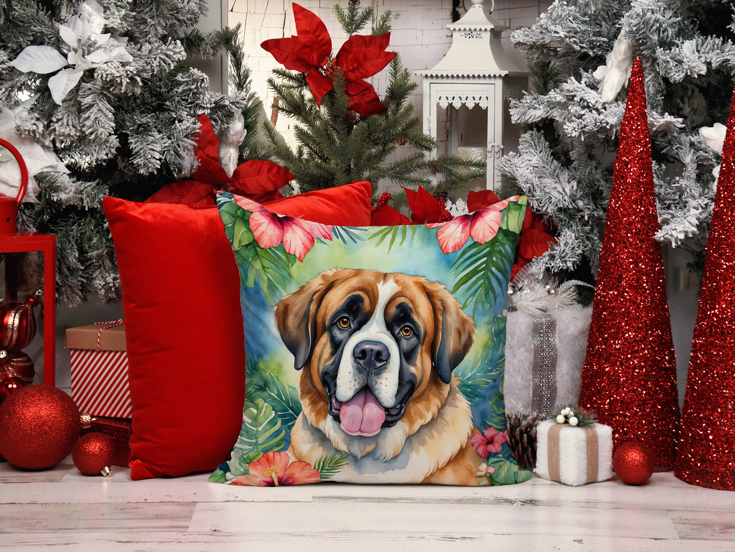 Saint Bernard Luau Throw Pillow