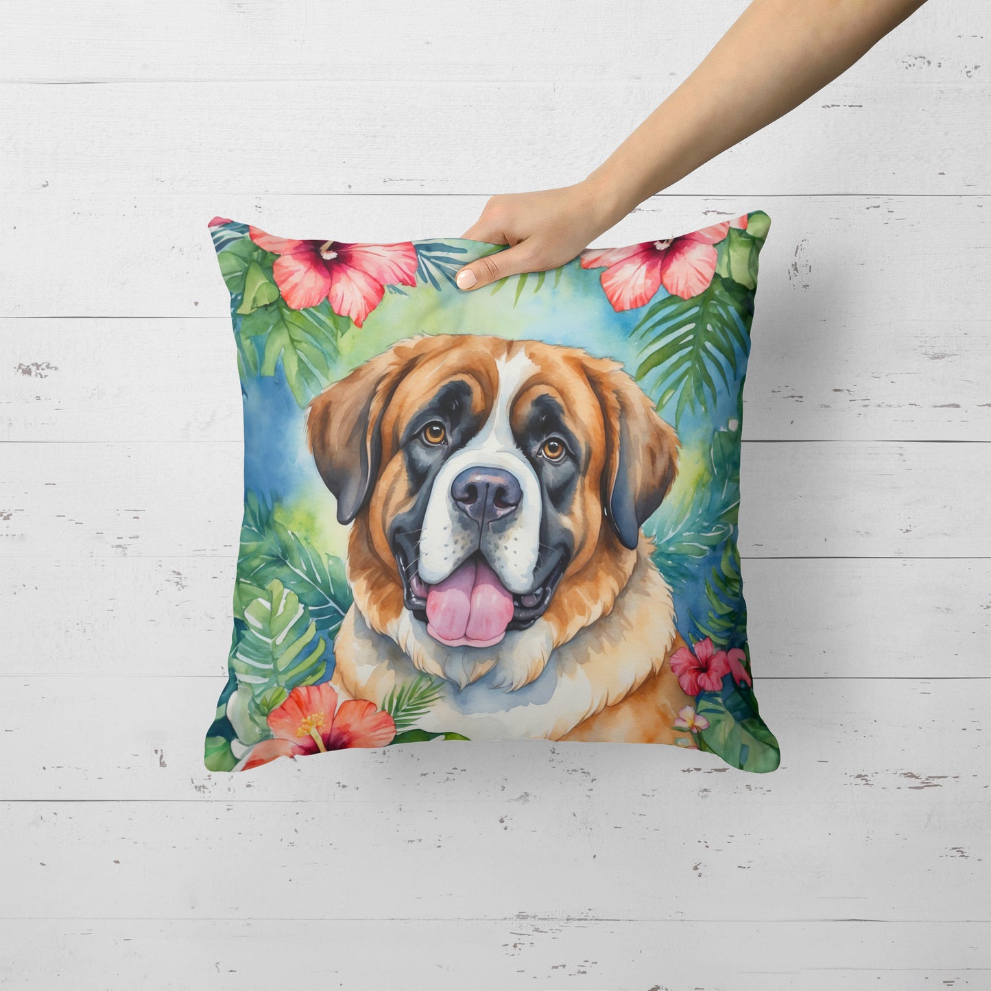 Saint Bernard Luau Throw Pillow