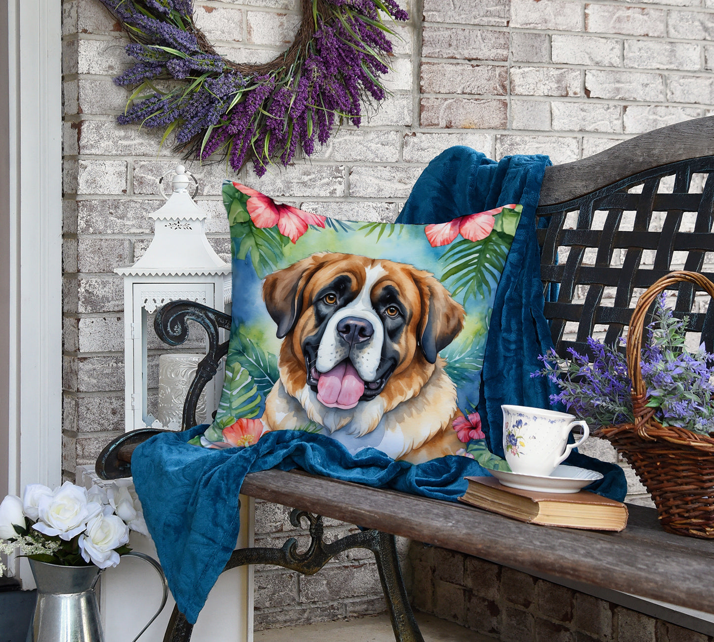 Saint Bernard Luau Throw Pillow