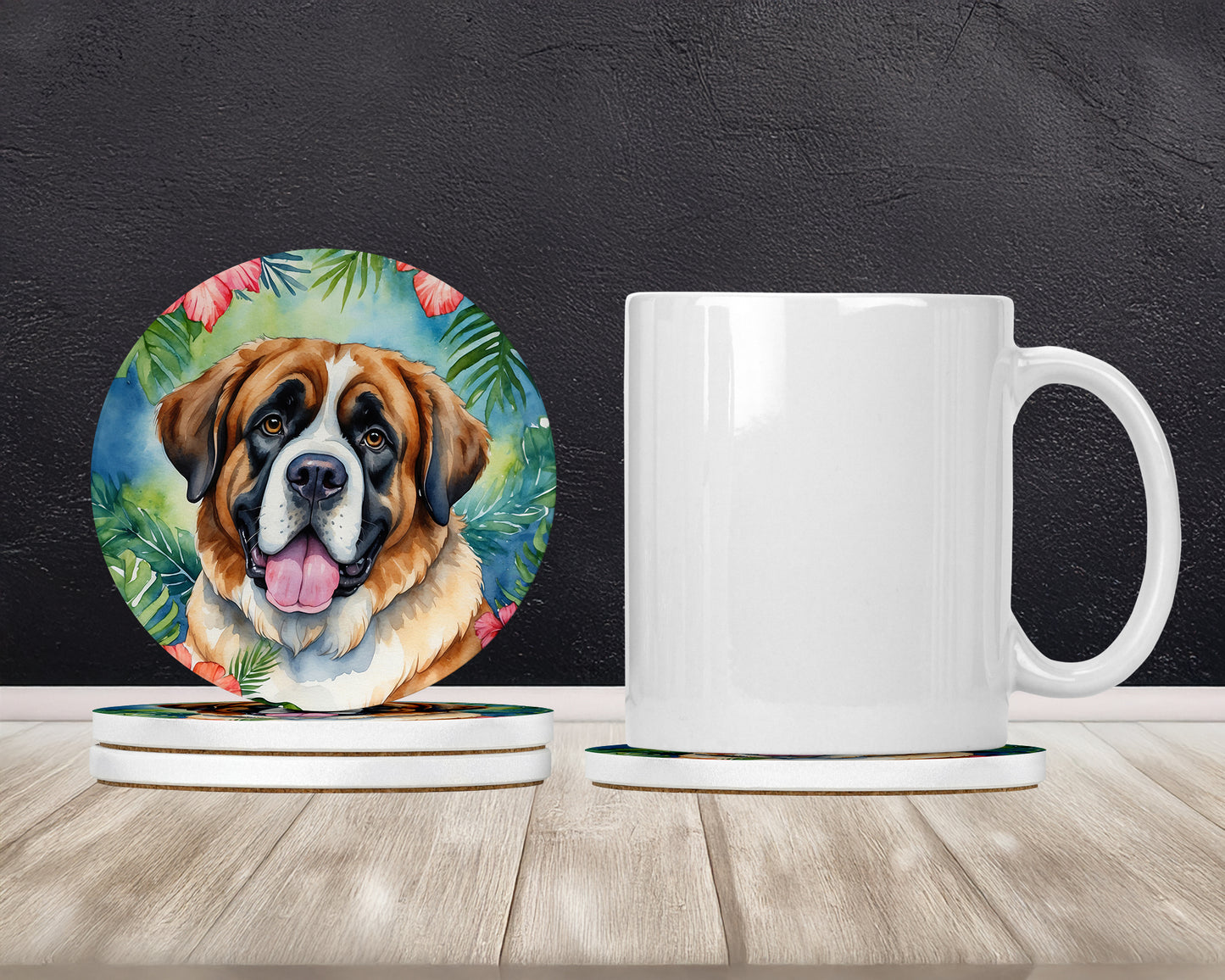 Saint Bernard Luau Large Sandstone Coasters Pack of 4