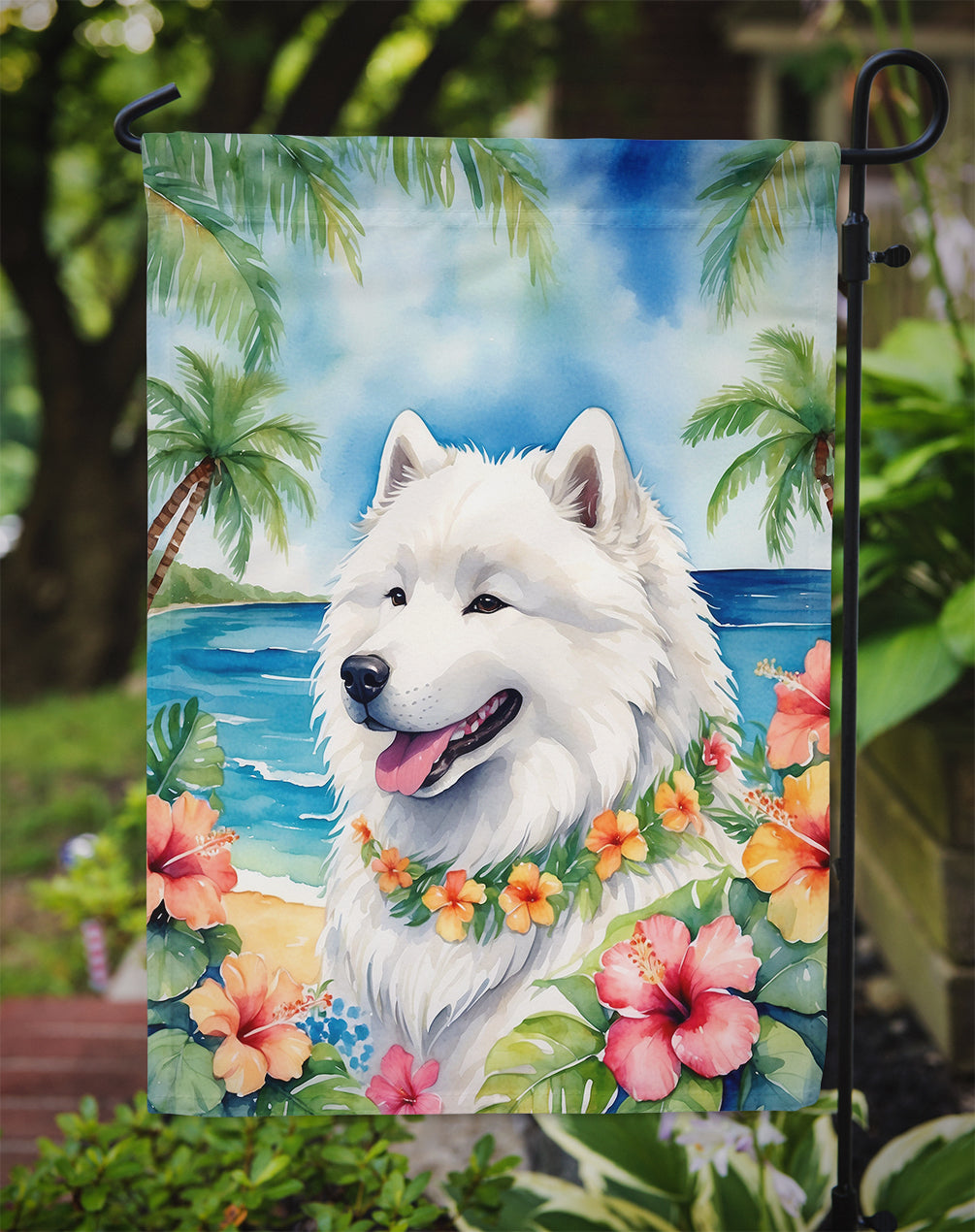 Samoyed Luau Garden Flag