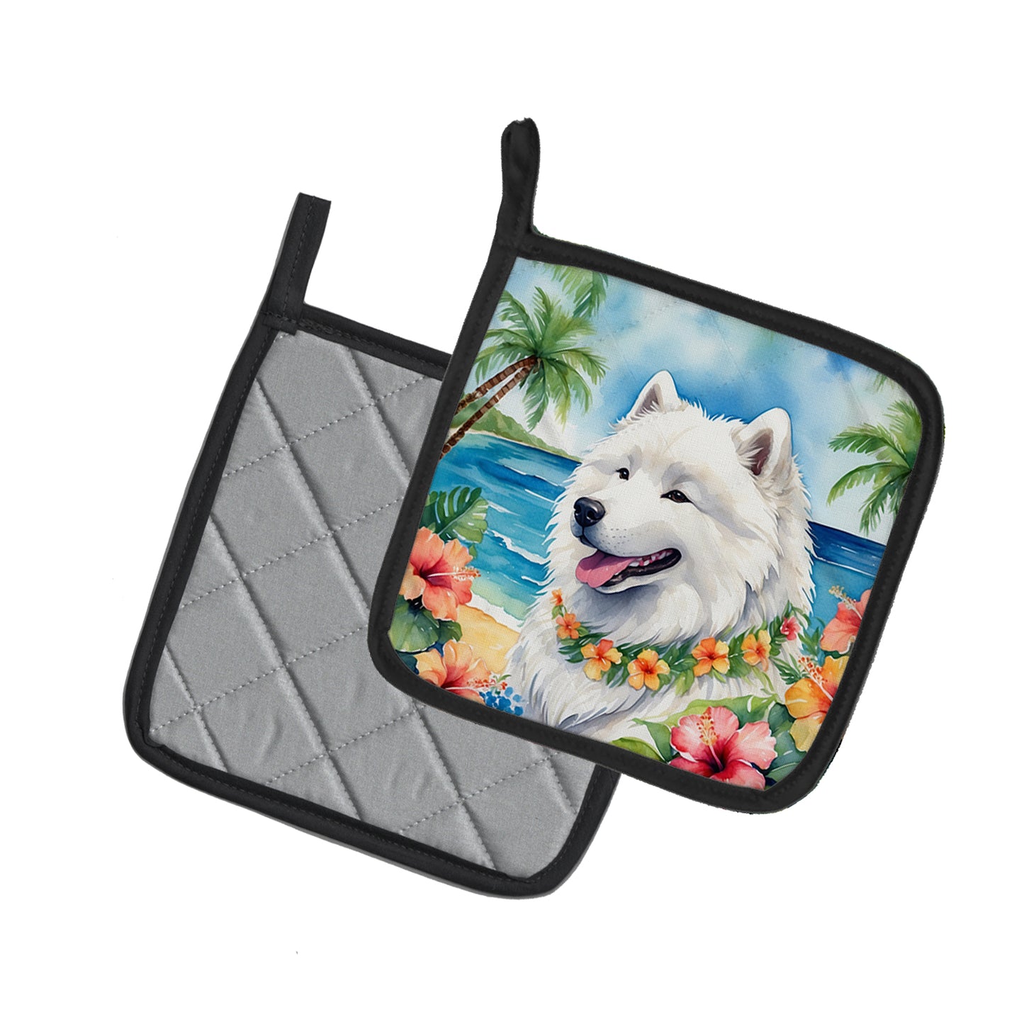 Samoyed Luau Pair of Pot Holders