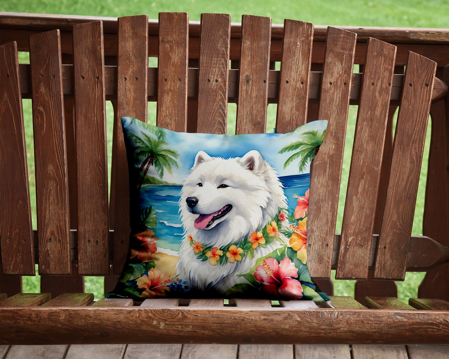 Samoyed Luau Throw Pillow