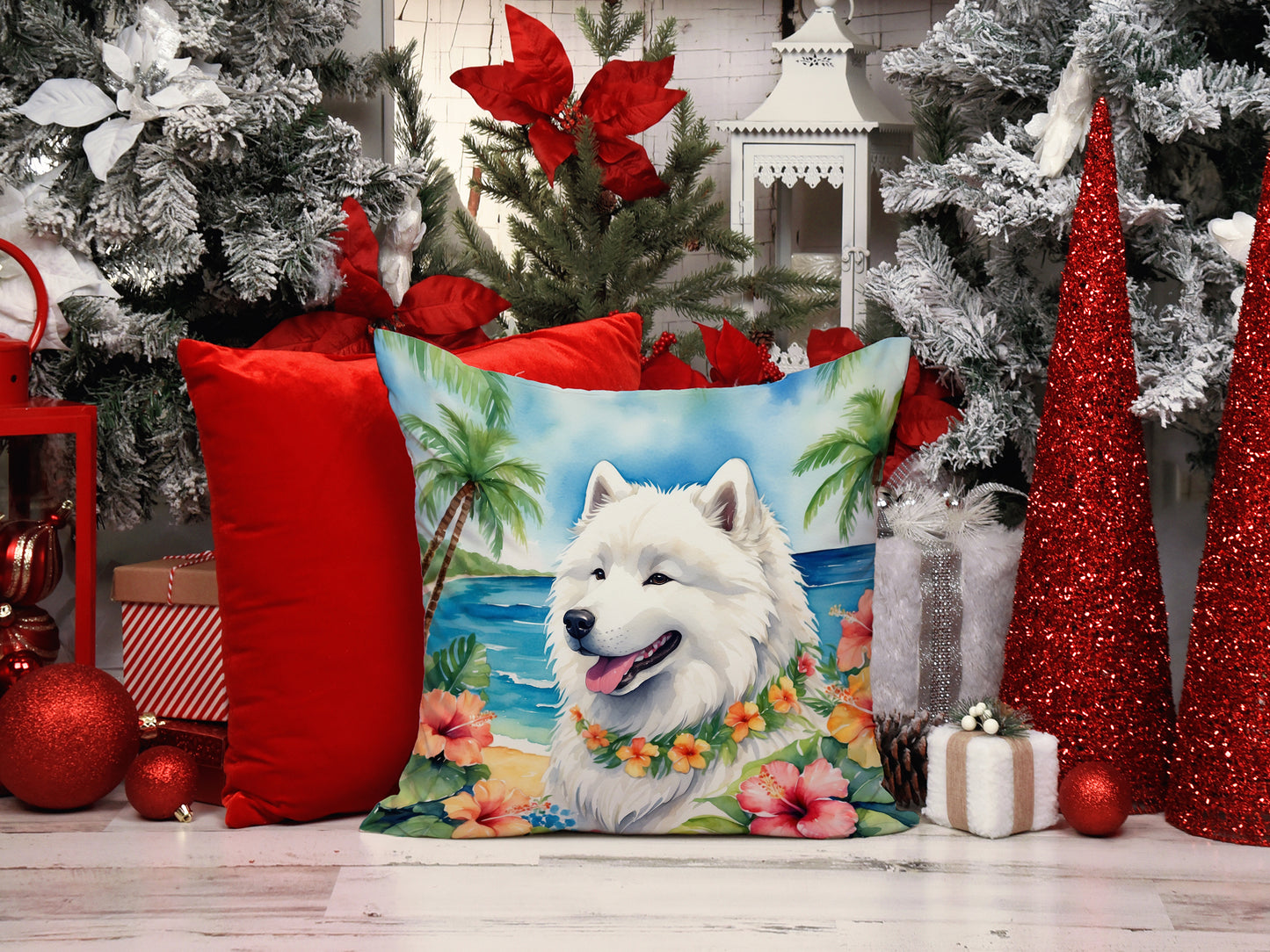 Samoyed Luau Throw Pillow