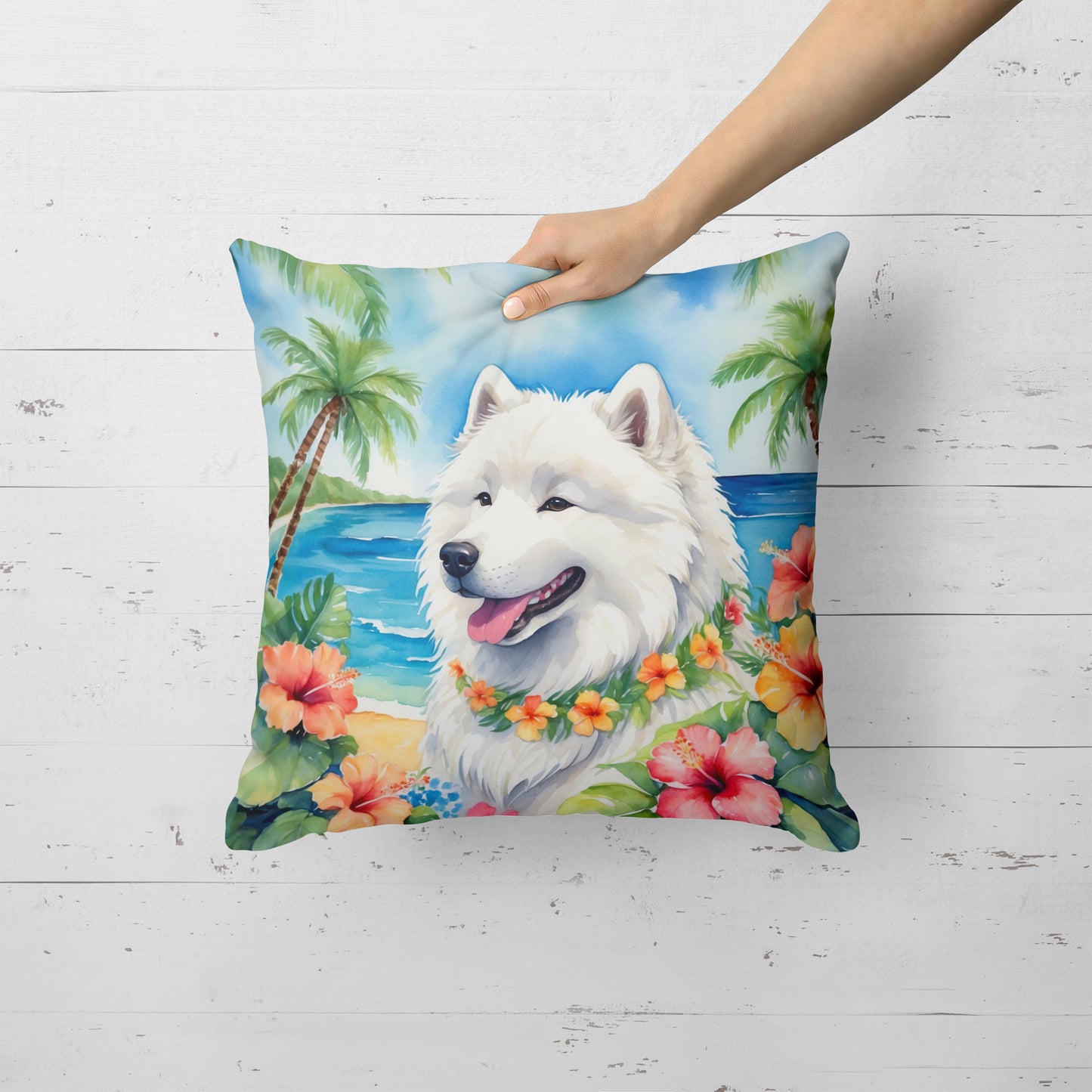 Samoyed Luau Throw Pillow