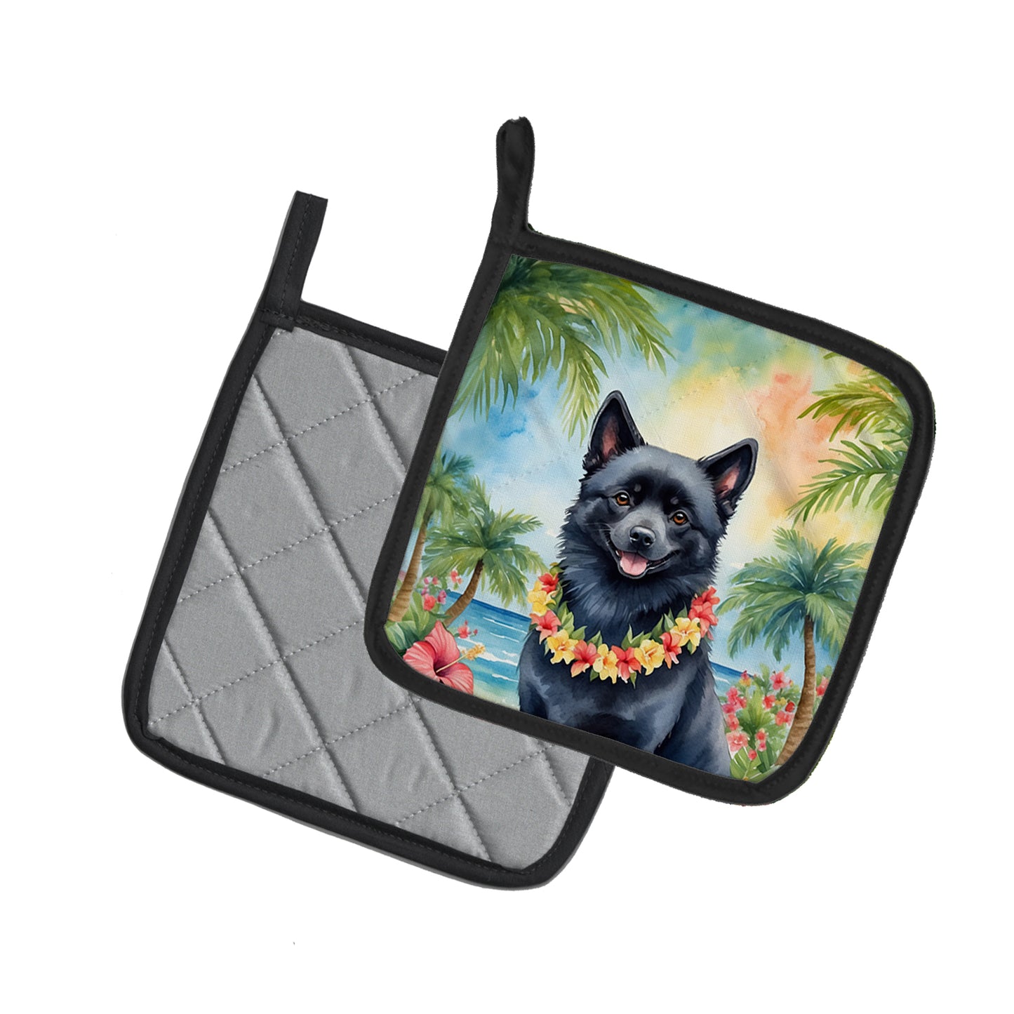 Schipperke Luau Pair of Pot Holders