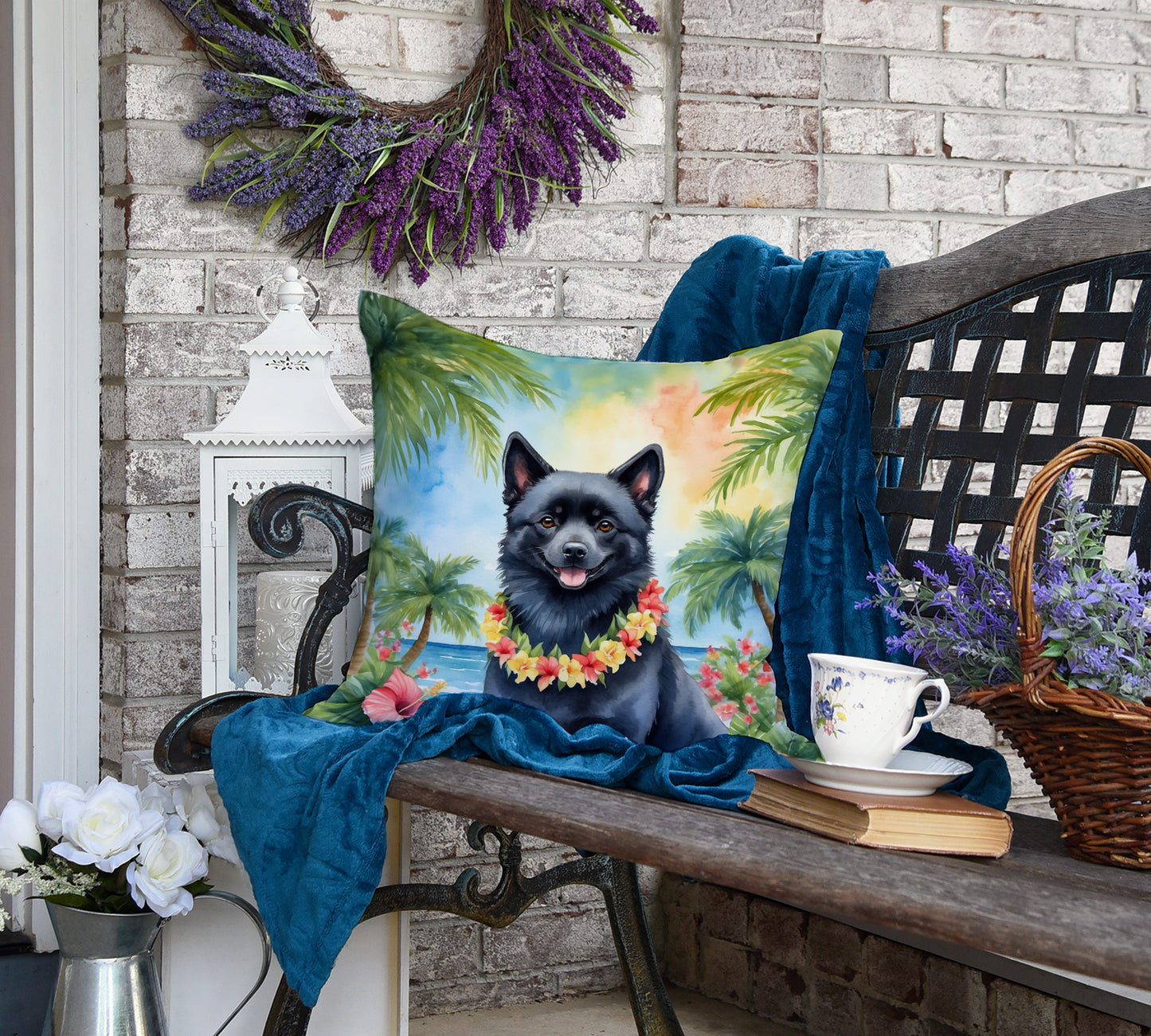 Schipperke Luau Throw Pillow