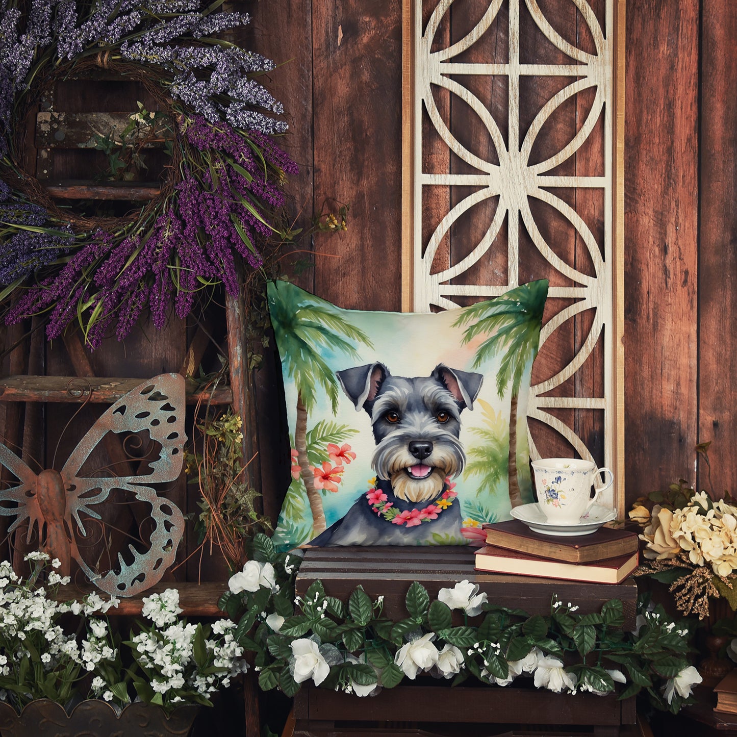 Schnauzer Luau Throw Pillow