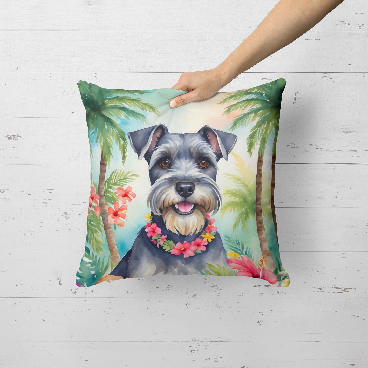 Schnauzer Luau Throw Pillow