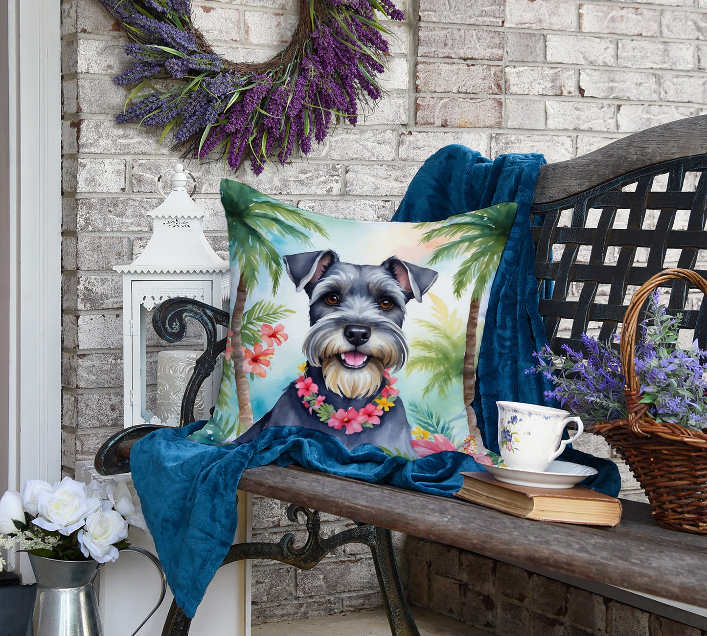 Schnauzer Luau Throw Pillow