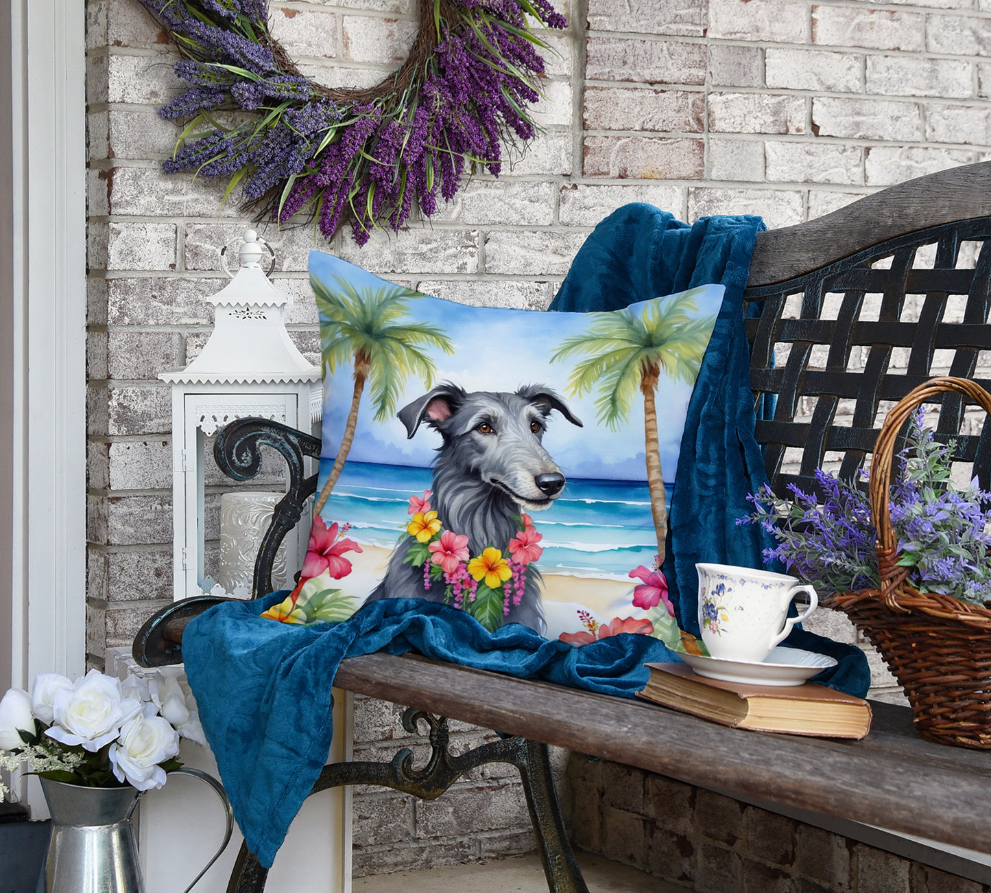 Scottish Deerhound Luau Throw Pillow