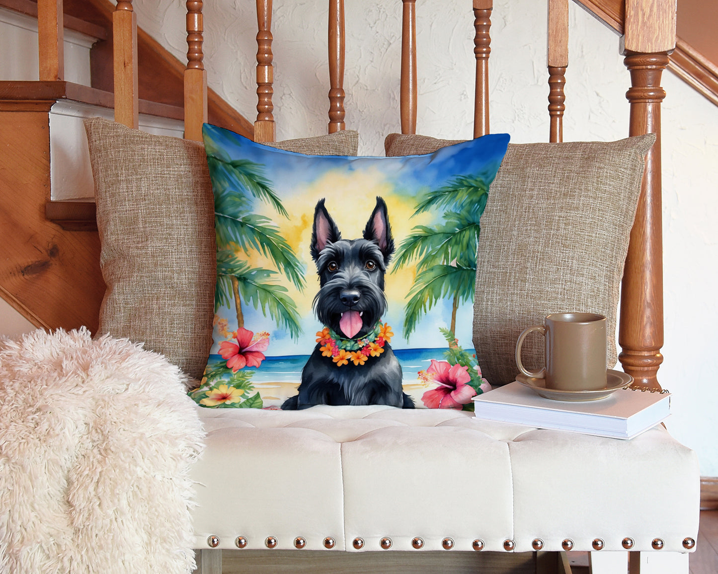 Scottish Terrier Luau Throw Pillow