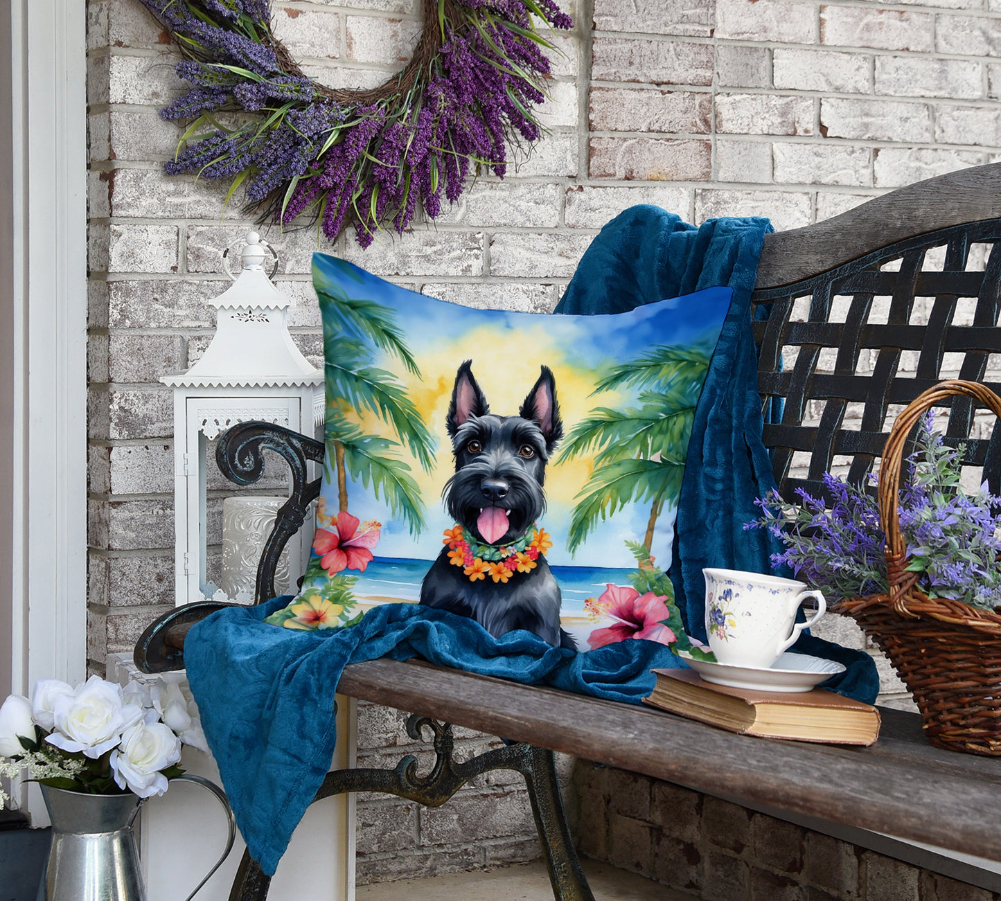 Scottish Terrier Luau Throw Pillow