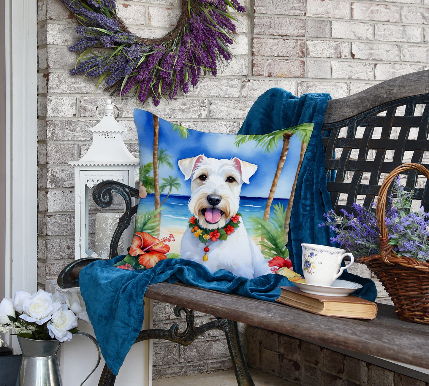 Sealyham Terrier Luau Throw Pillow
