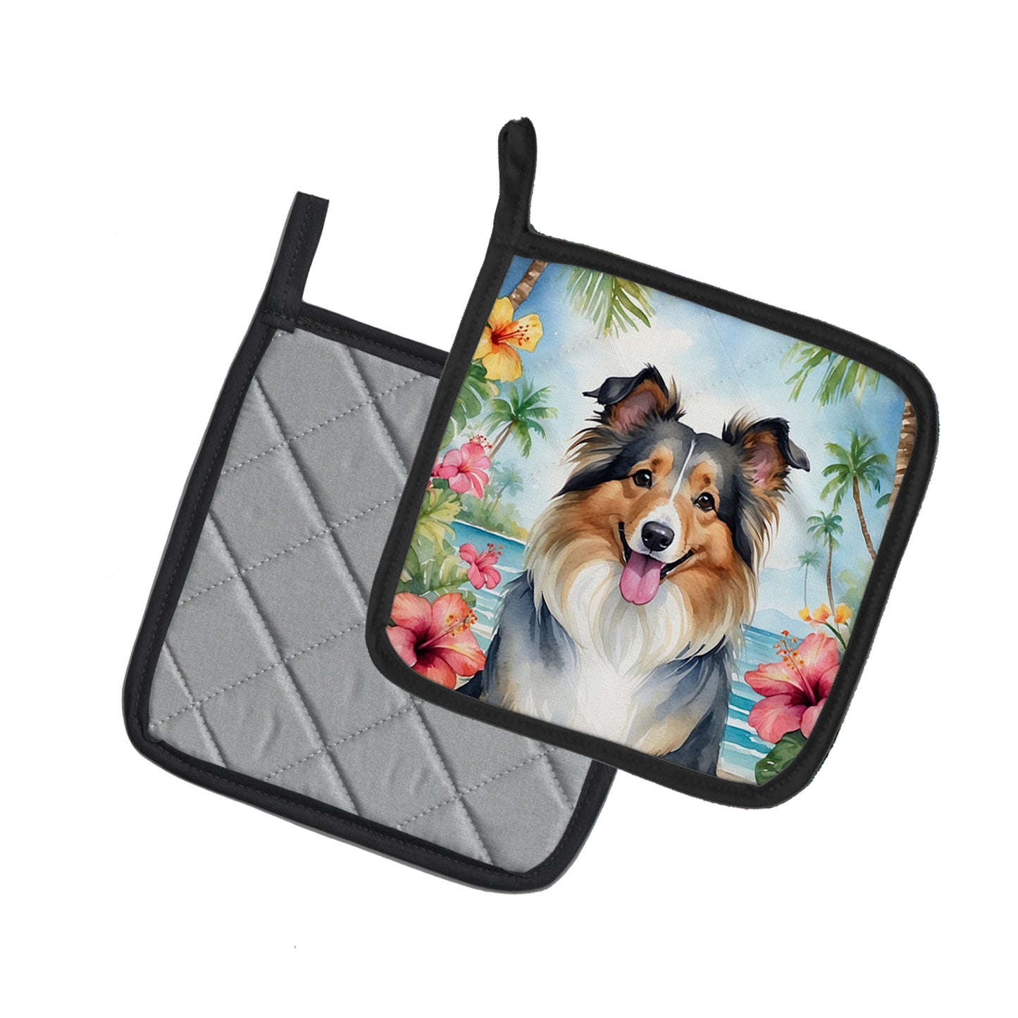 Sheltie Luau Pair of Pot Holders