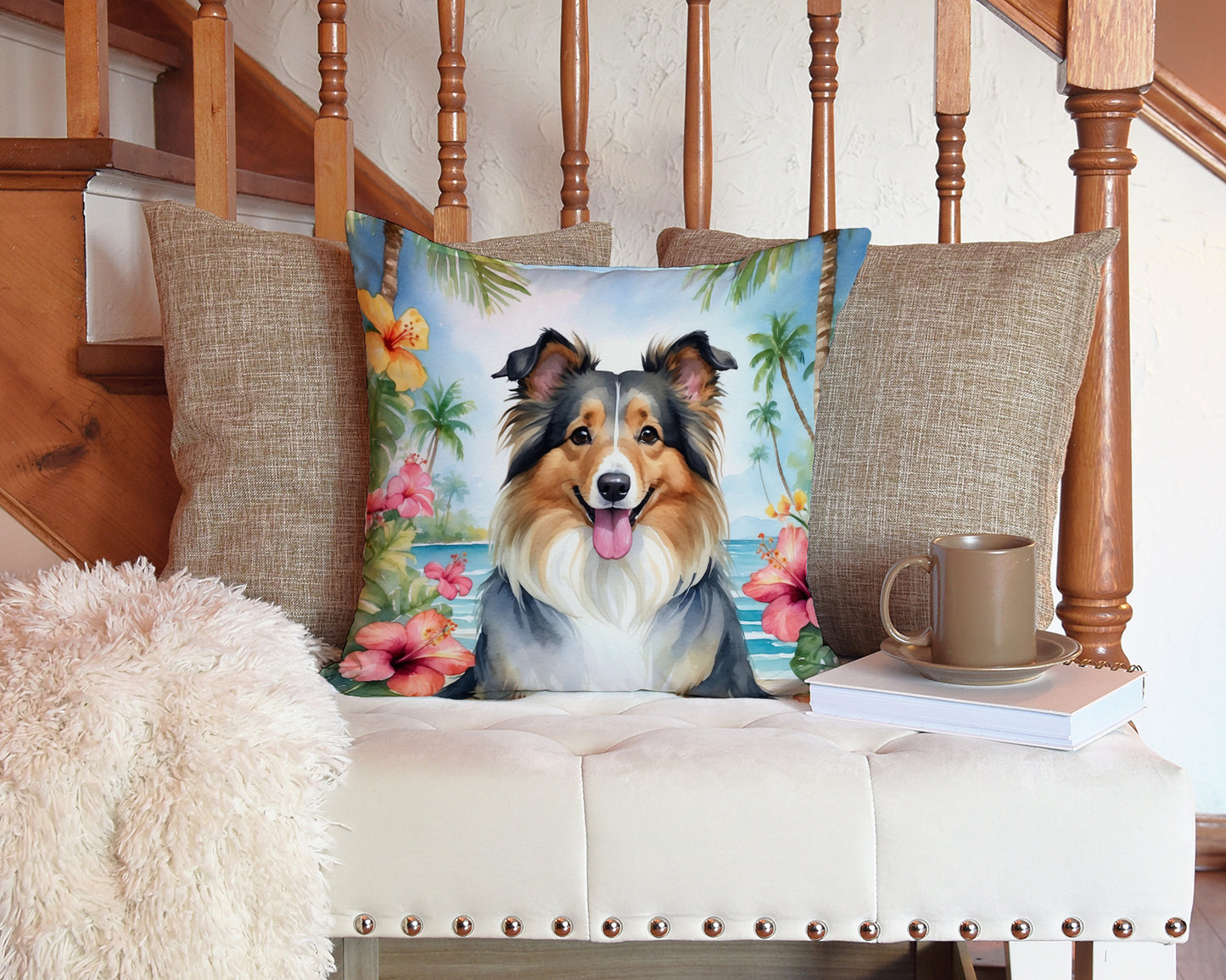 Sheltie Luau Throw Pillow