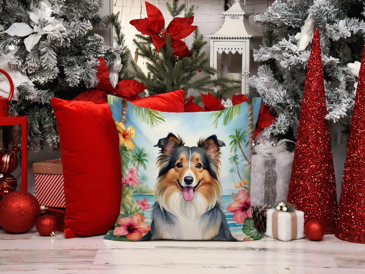 Sheltie Luau Throw Pillow