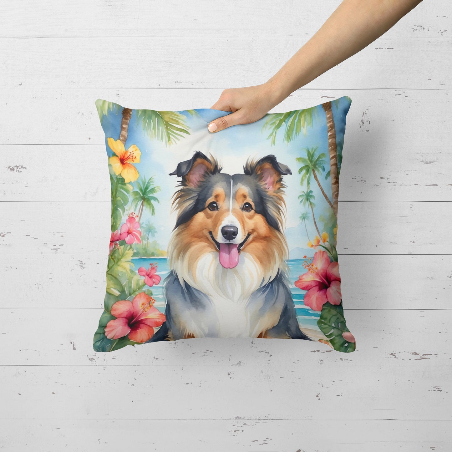 Sheltie Luau Throw Pillow