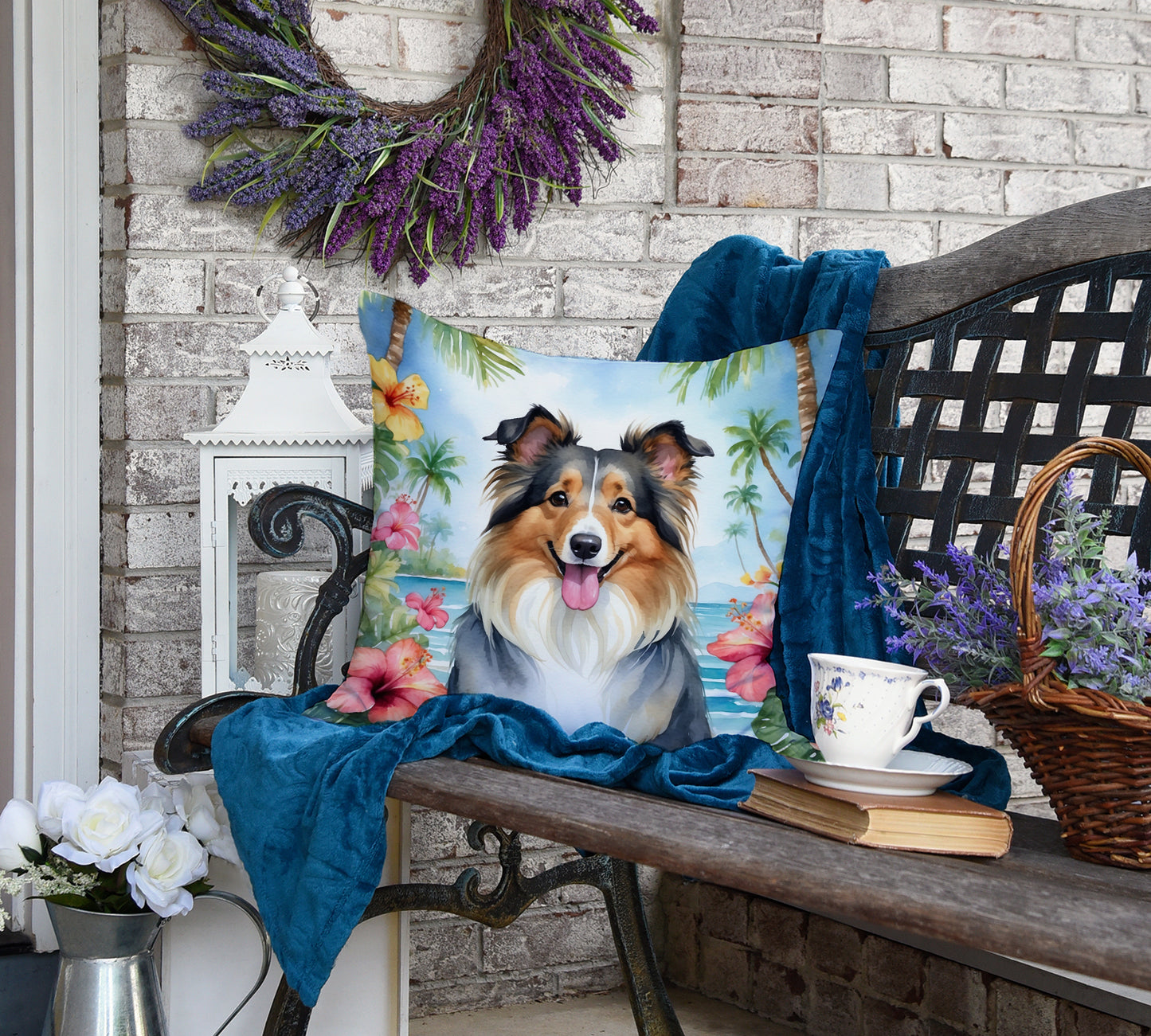 Sheltie Luau Throw Pillow