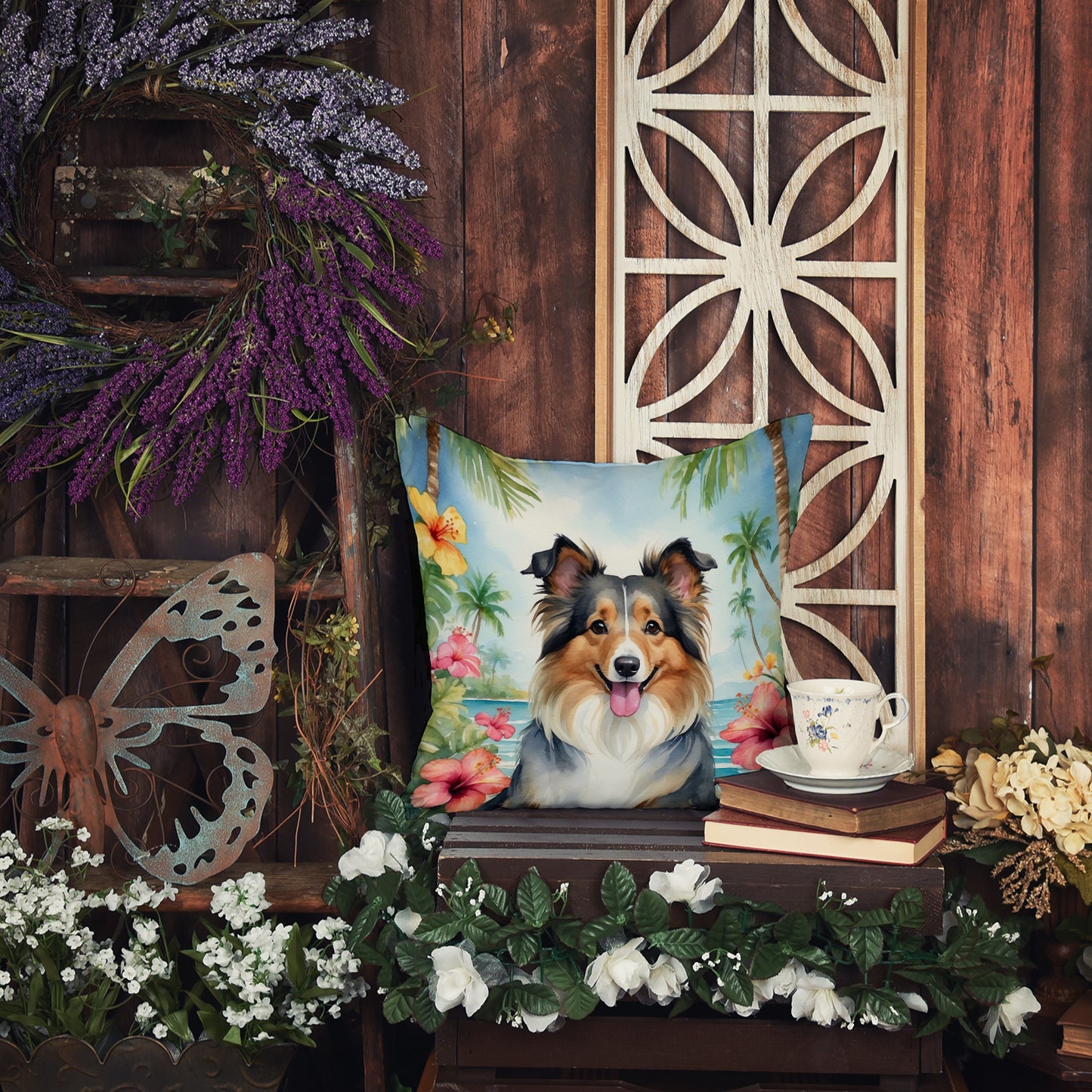 Sheltie Luau Throw Pillow