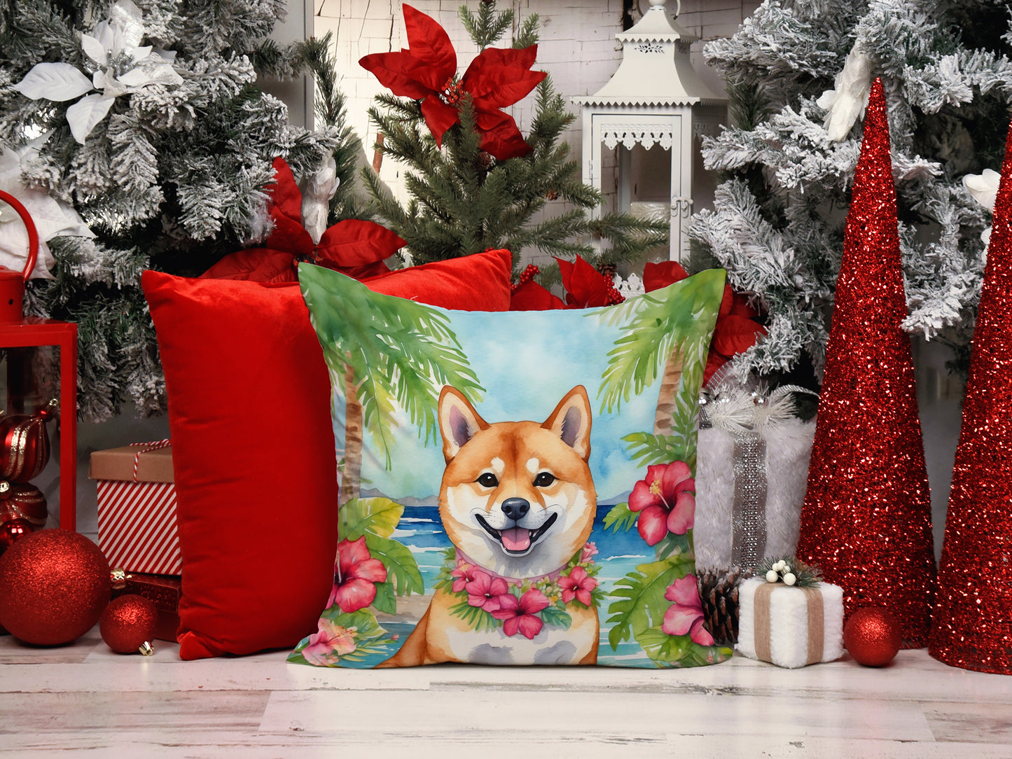 Shiba Inu Luau Throw Pillow