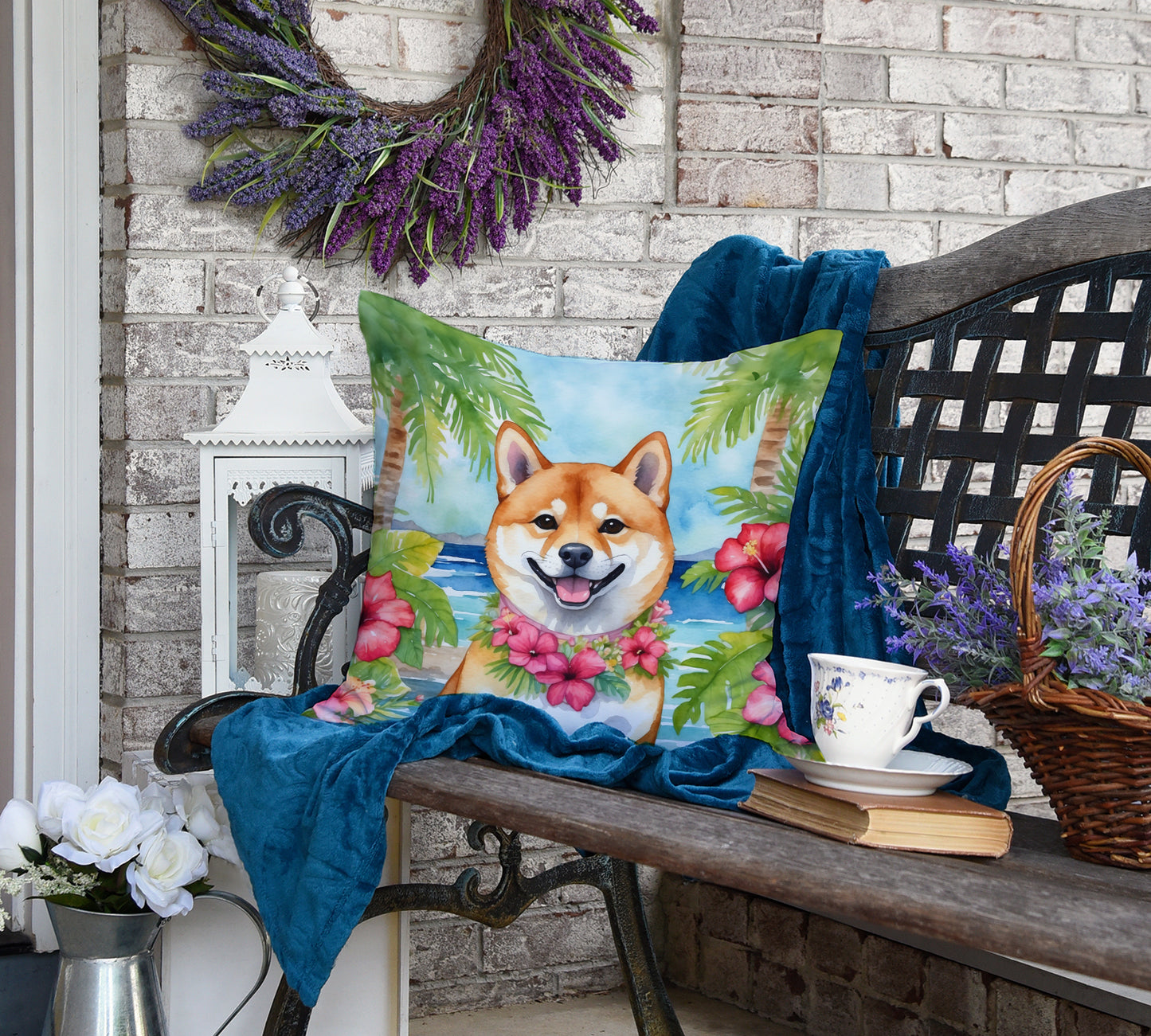 Shiba Inu Luau Throw Pillow