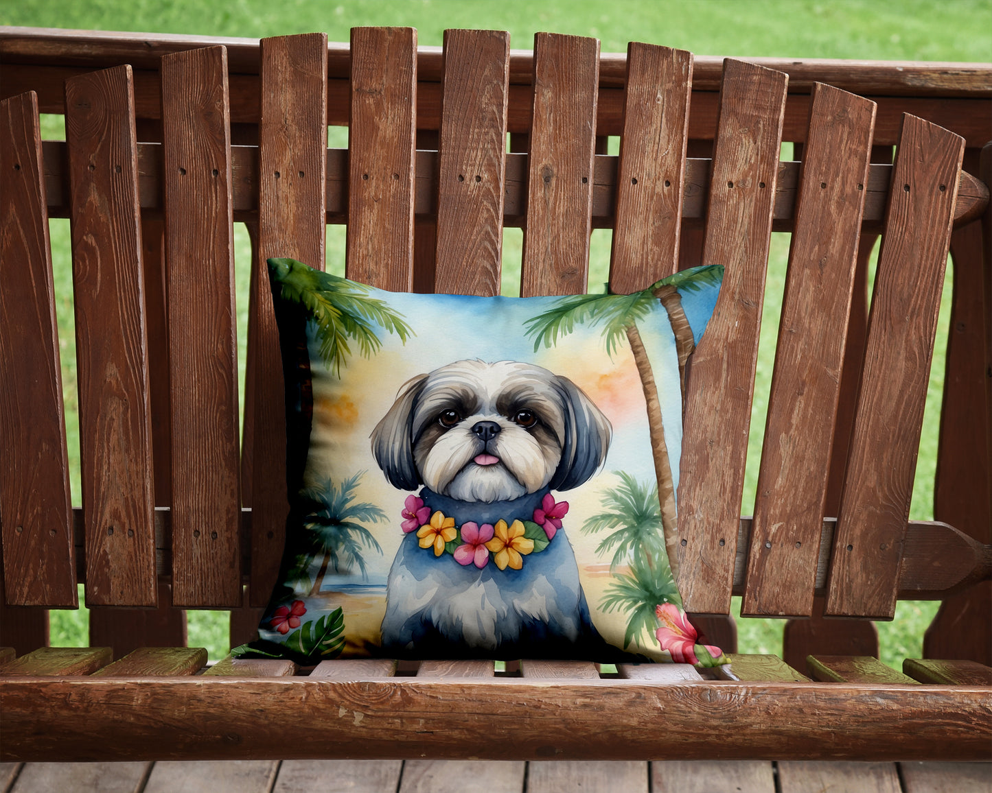 Shih Tzu Luau Throw Pillow