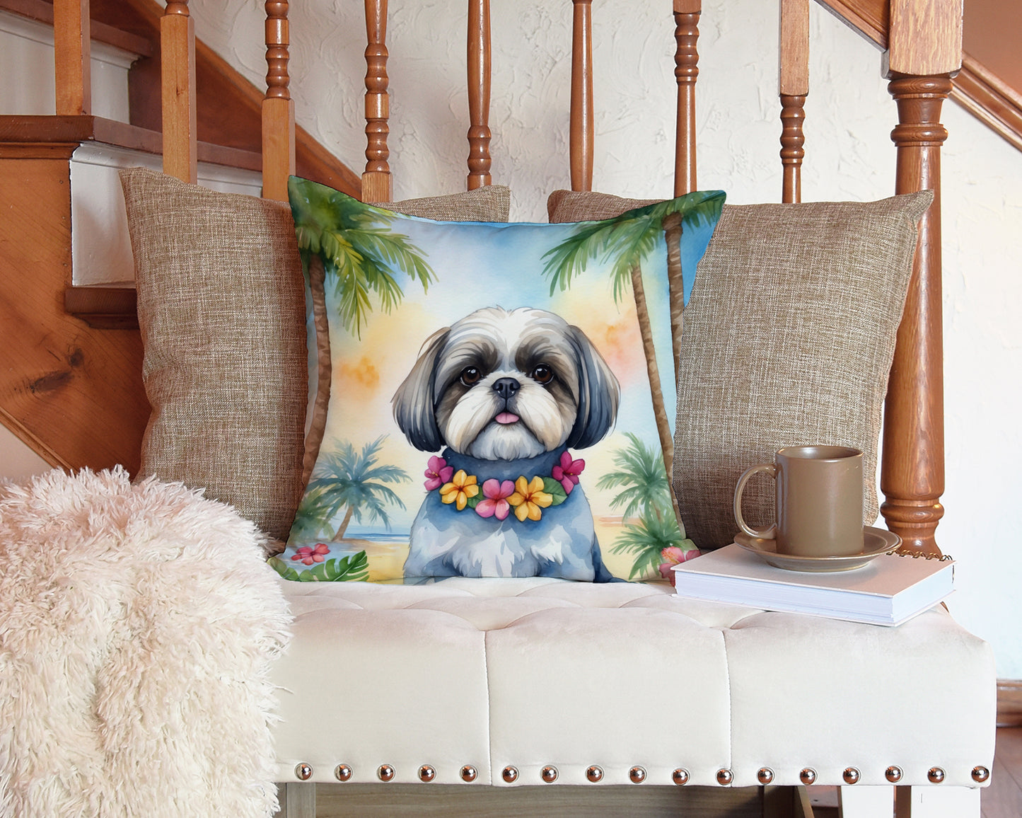 Shih Tzu Luau Throw Pillow