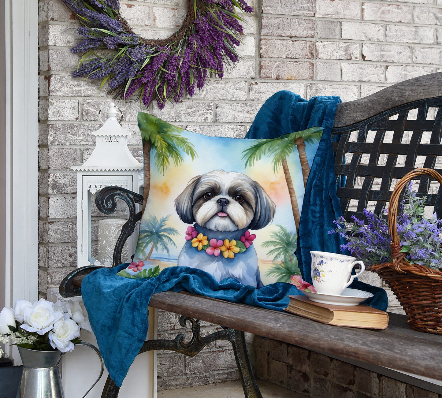 Shih Tzu Luau Throw Pillow