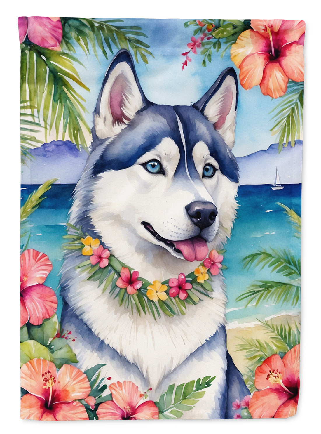 Buy this Siberian Husky Luau House Flag