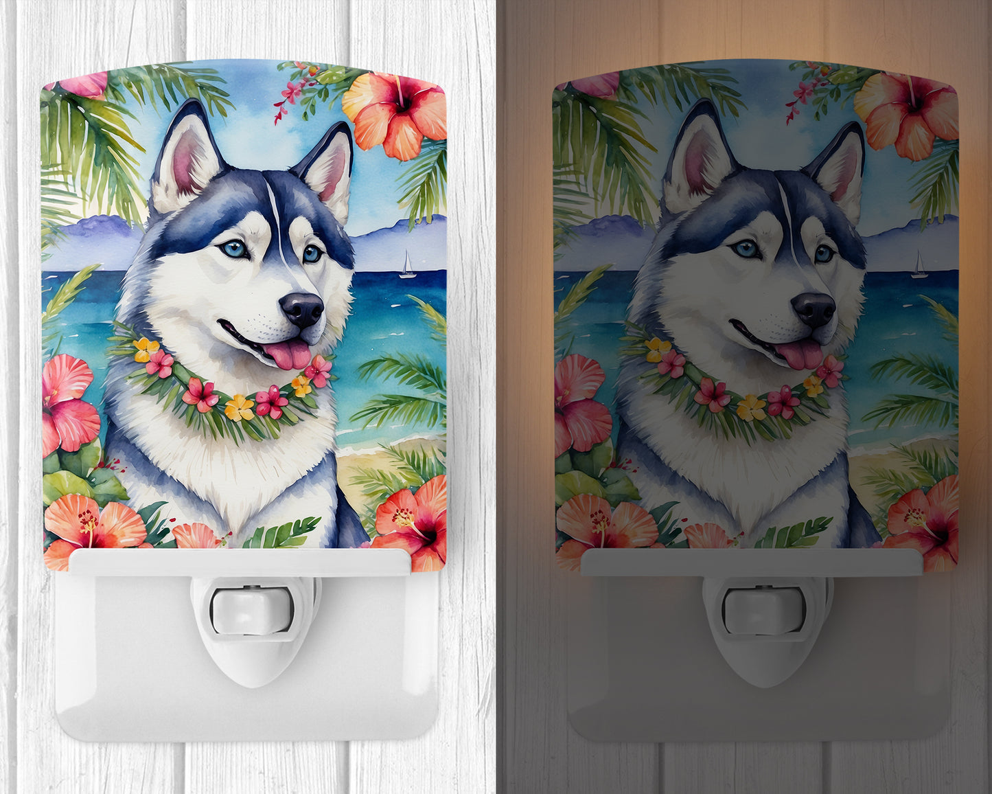 Siberian Husky Luau Ceramic Night Light