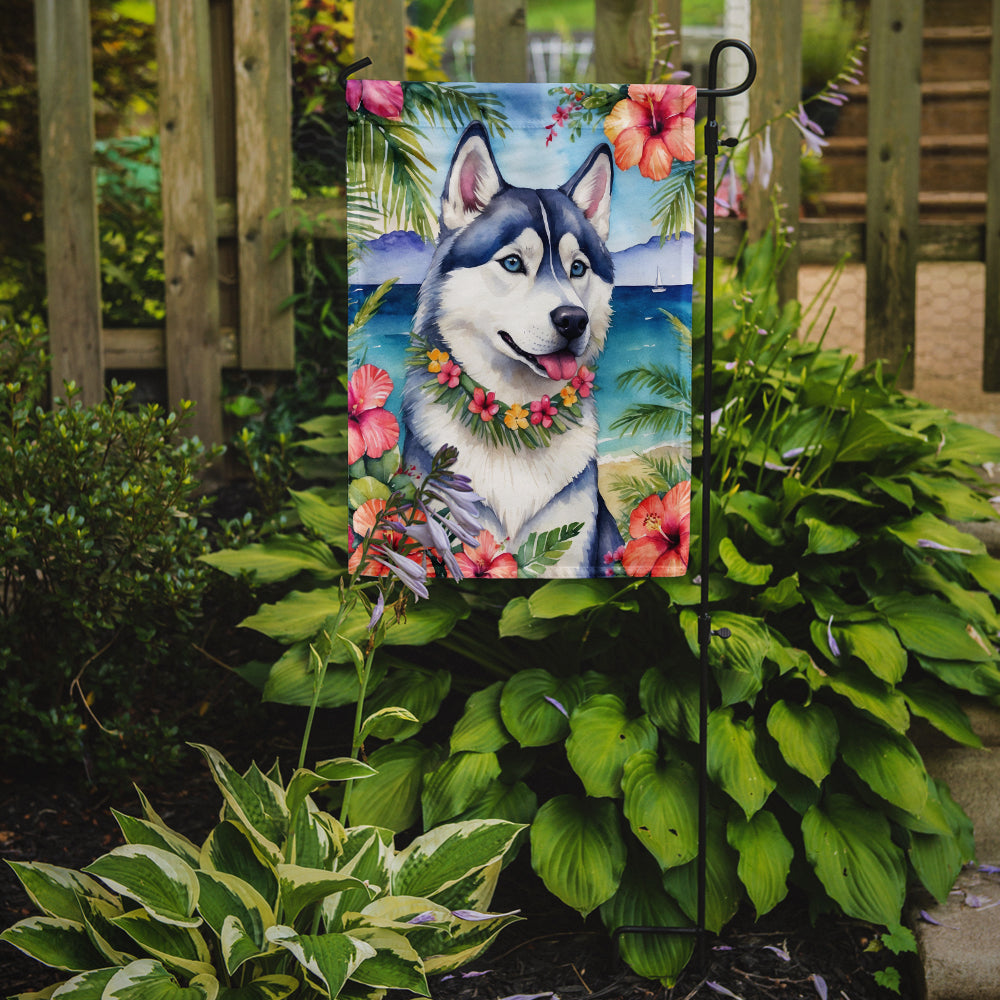 Siberian Husky Luau Garden Flag