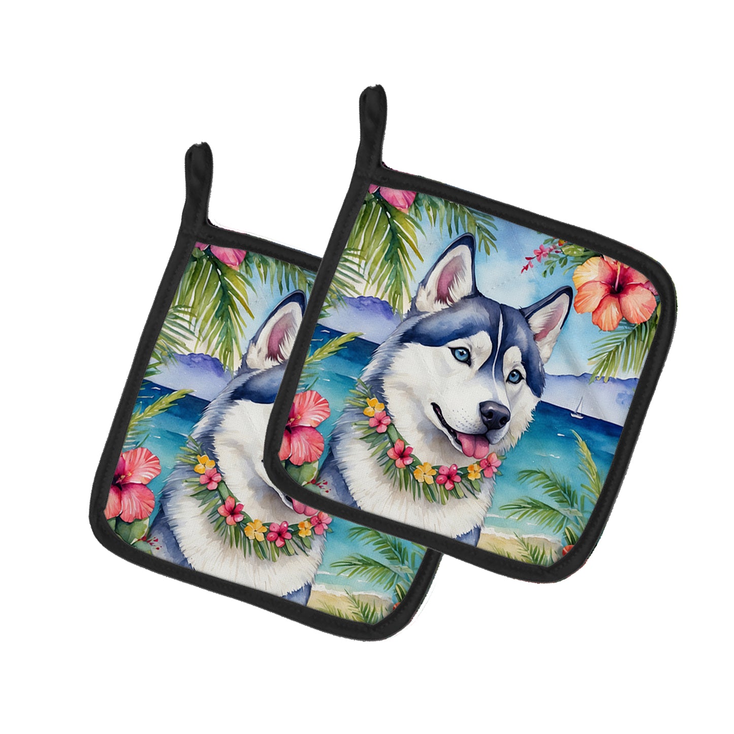 Buy this Siberian Husky Luau Pair of Pot Holders